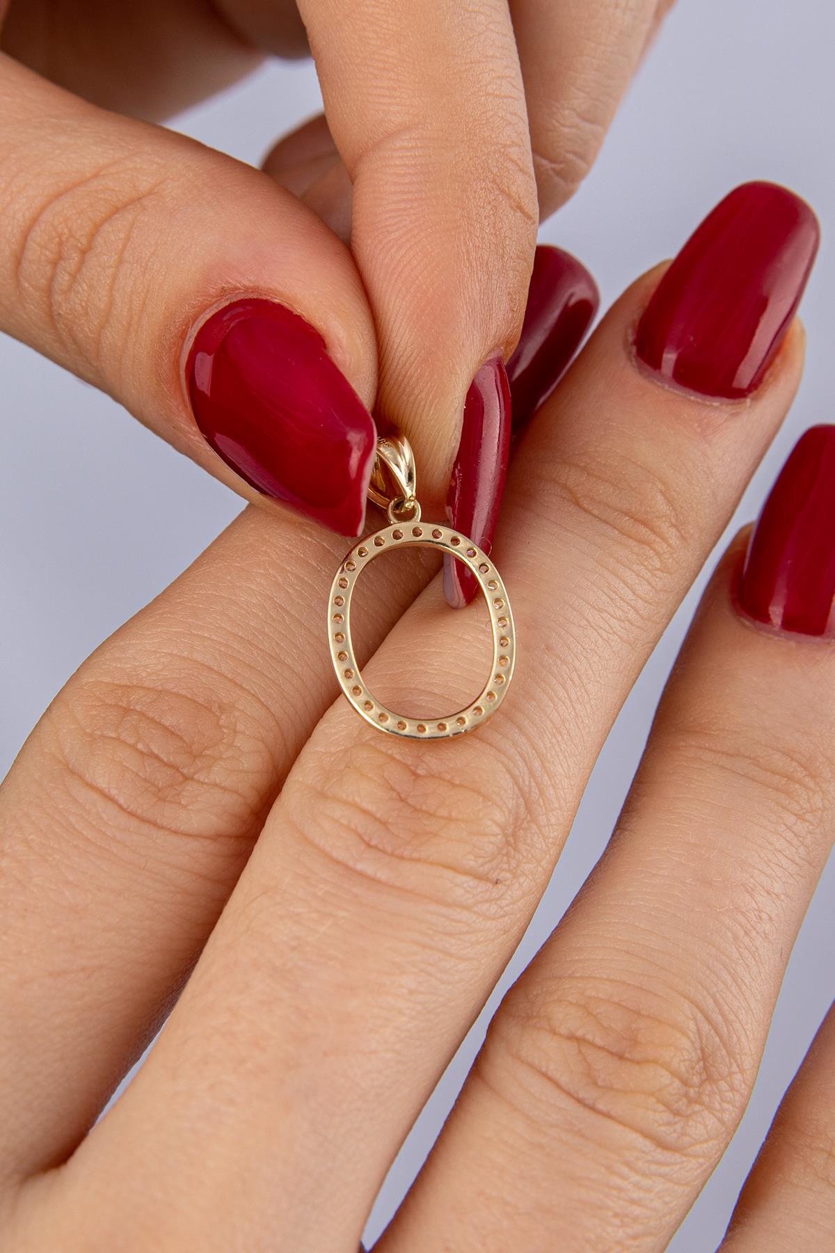 14 Ayar Altın Taşlı O Harf Kolye Ucu - Fiyonk Kuyumculuk (1)