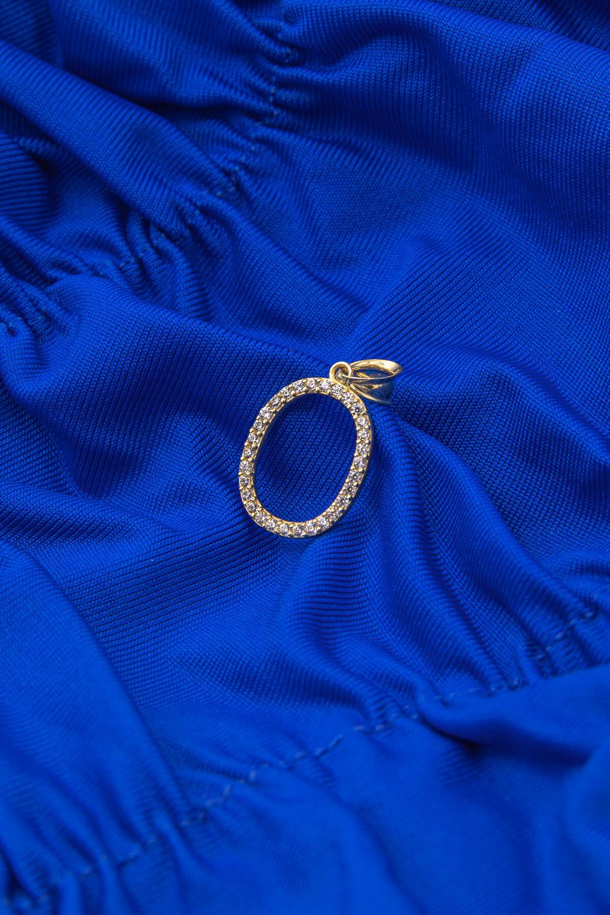 14 Ayar Altın Taşlı O Harf Kolye Ucu - Fiyonk Kuyumculuk (1)