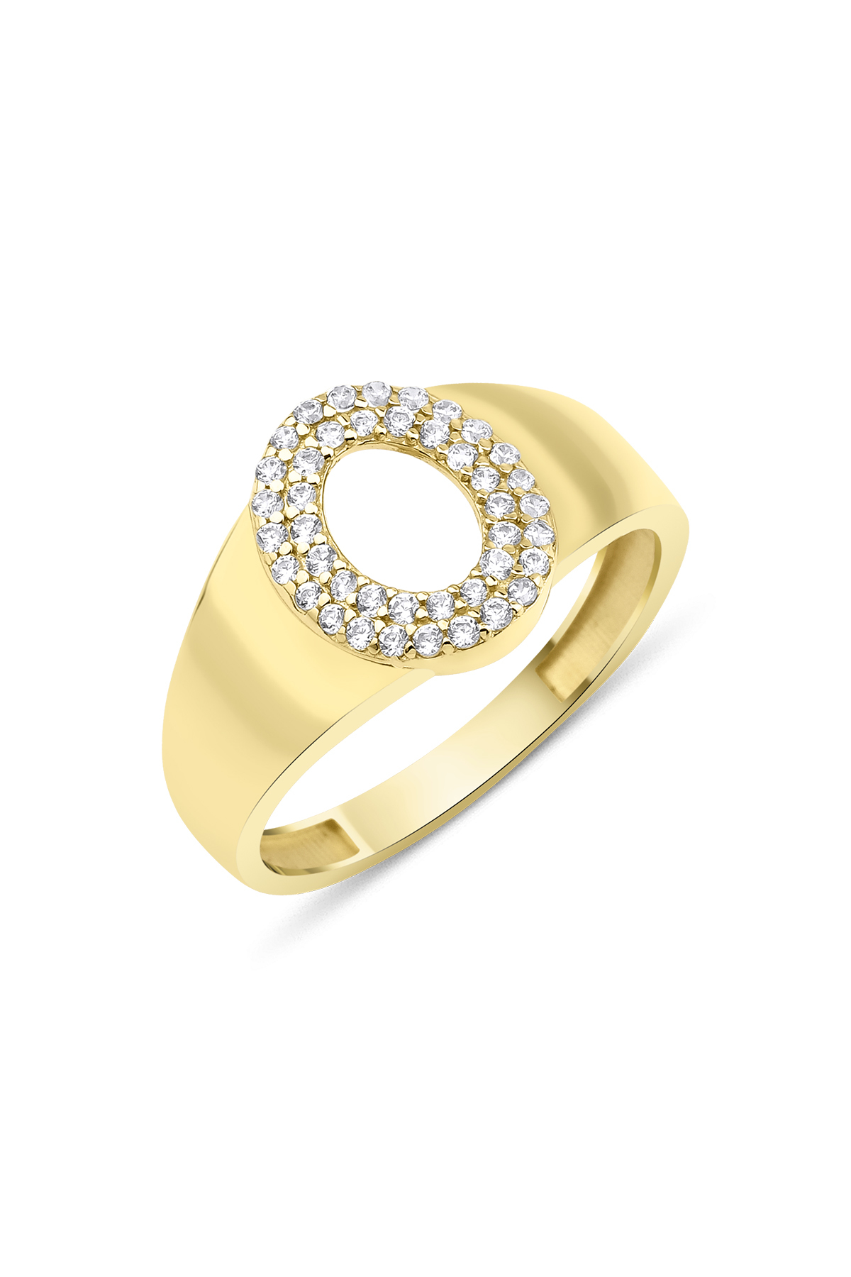 14 Ayar Altın Taşlı O Harfli Yüzük - Fiyonk Kuyumculuk