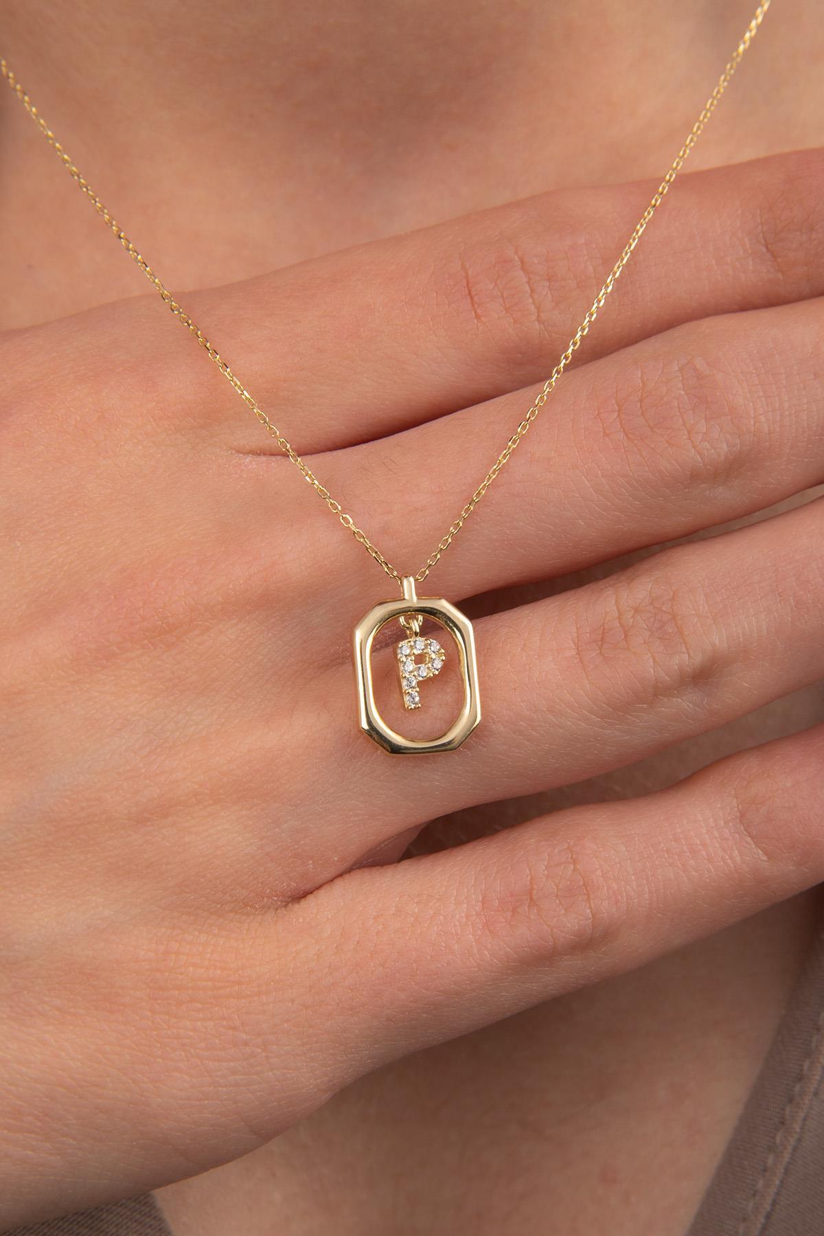 14 Ayar Altın Taşlı P Harf Kolye - Fiyonk Kuyumculuk (1)