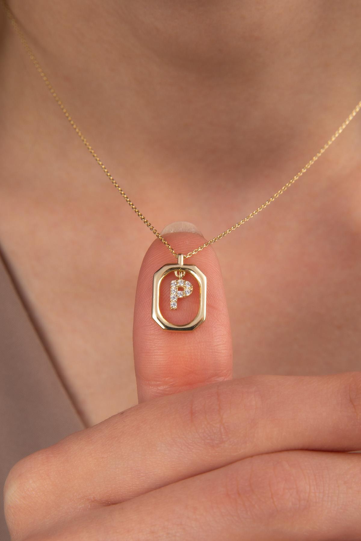 14 Ayar Altın Taşlı P Harf Kolye - Fiyonk Kuyumculuk (1)