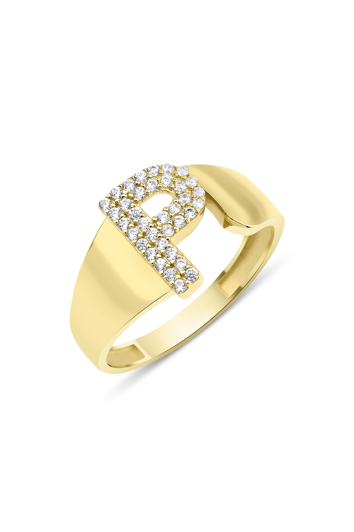 14 Ayar Altın Taşlı P Harfli Yüzük - Fiyonk Kuyumculuk