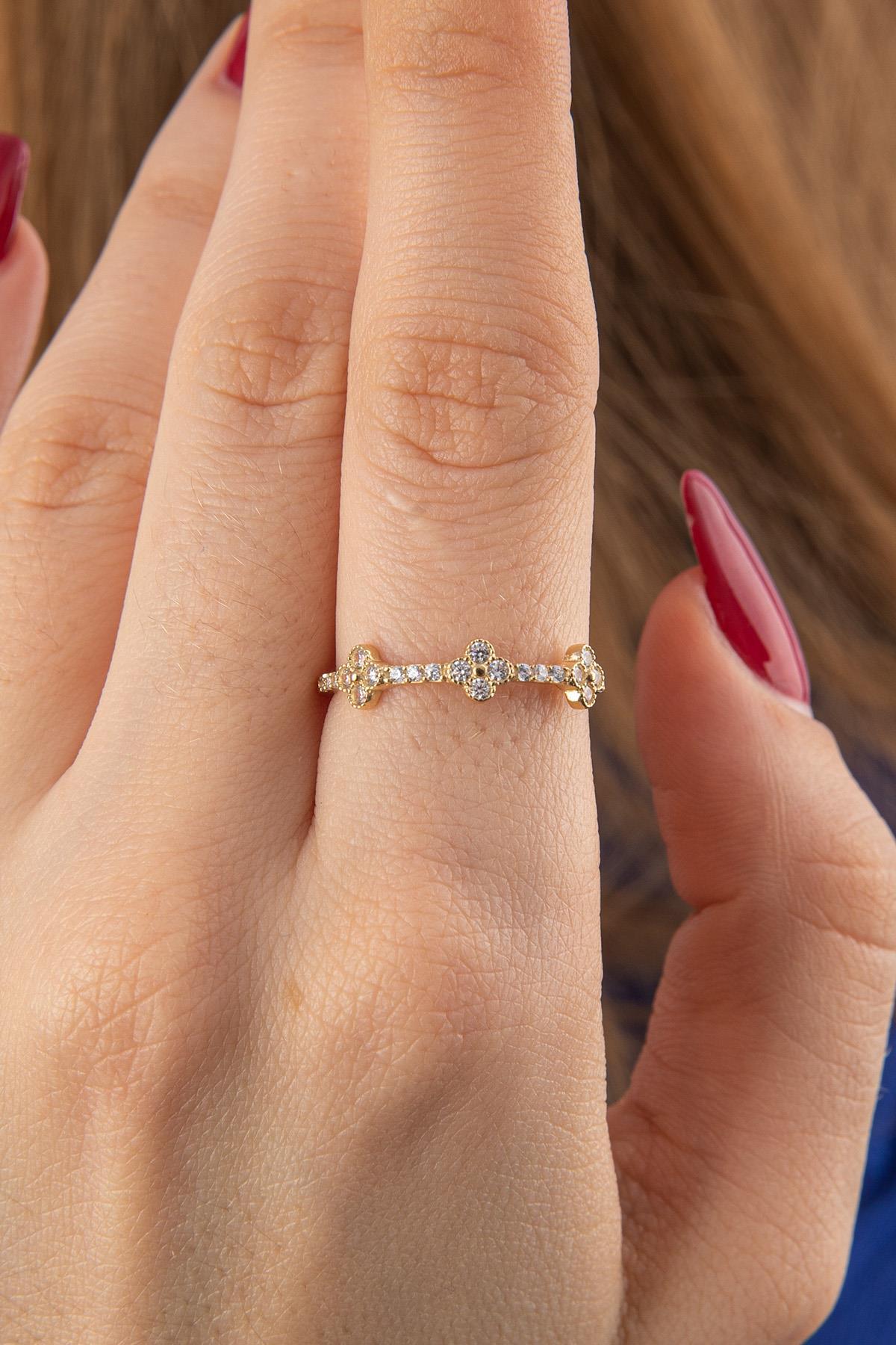 14 Ayar Altın Taşlı Papatya Yüzük - Fiyonk Kuyumculuk (1)