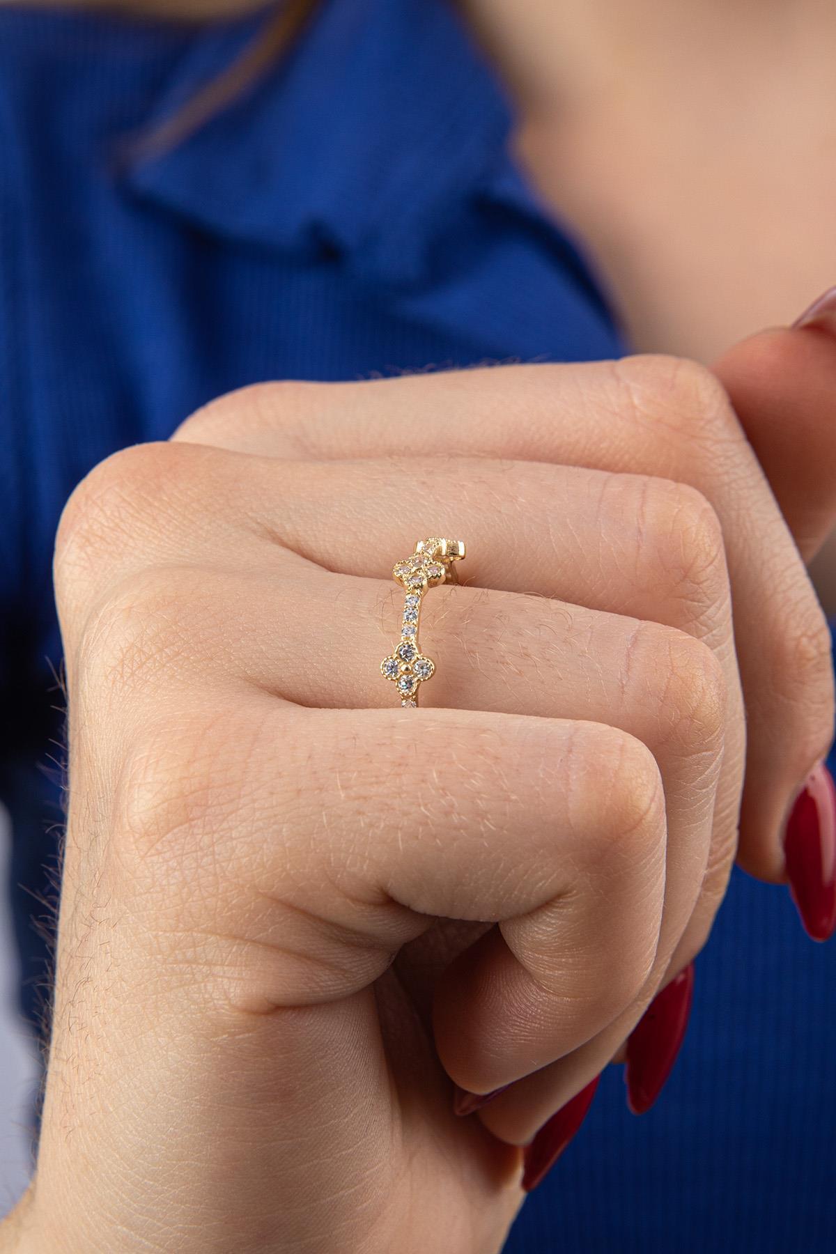 14 Ayar Altın Taşlı Papatya Yüzük - Fiyonk Kuyumculuk (1)