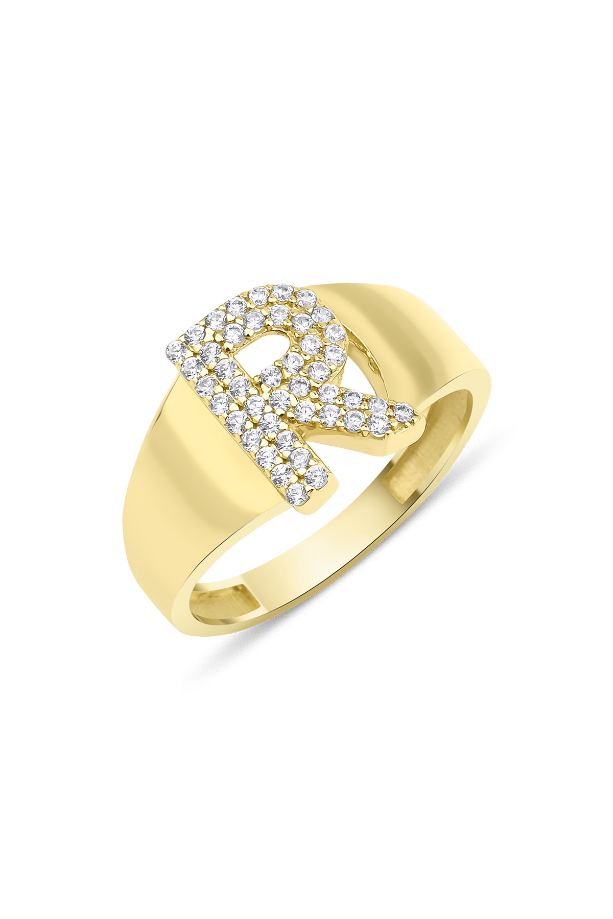 14 Ayar Altın Taşlı R Harfli Yüzük - Fiyonk Kuyumculuk