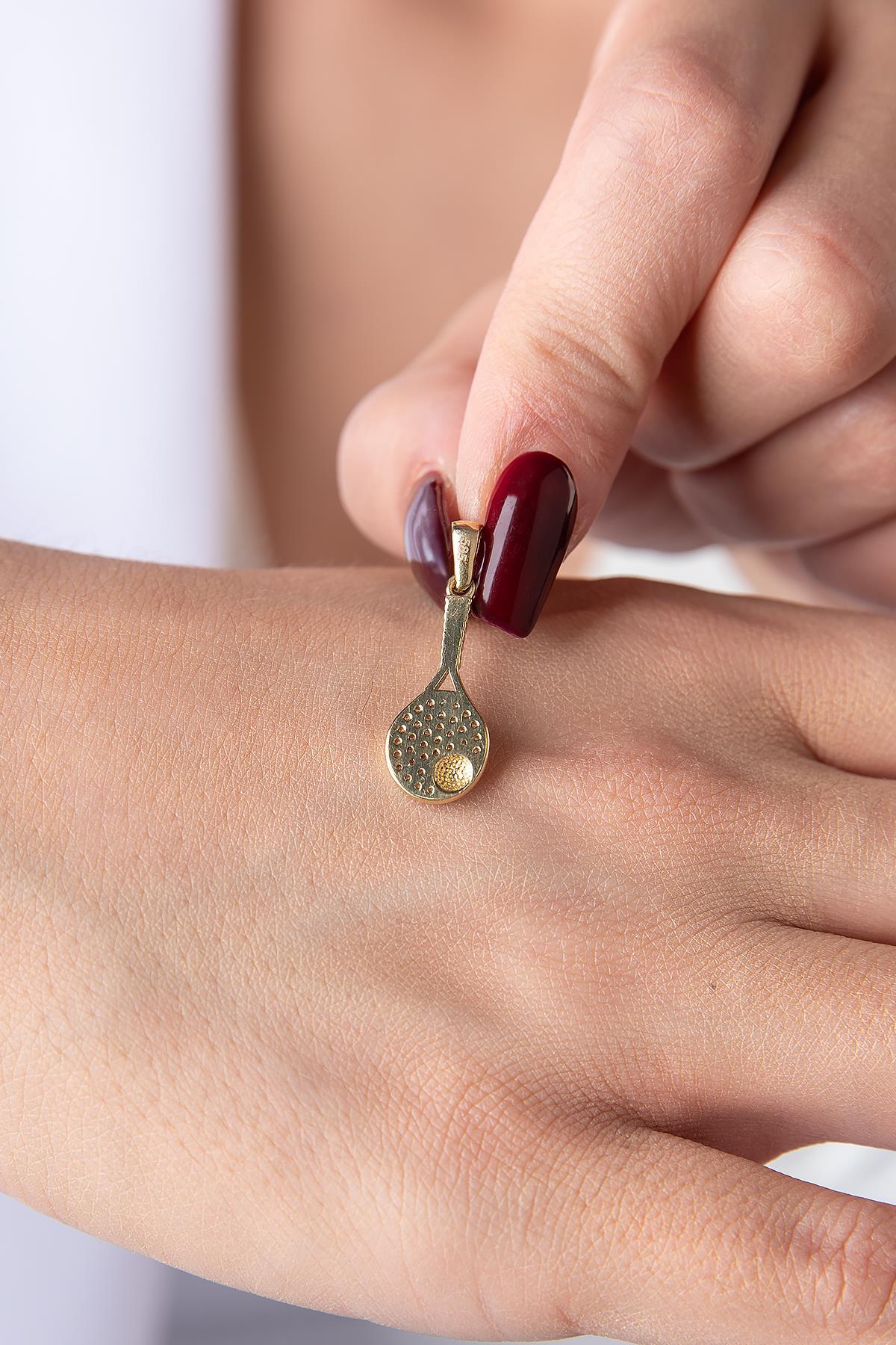 14 Ayar Altın Taşlı Raket Kolye Ucu - Fiyonk Kuyumculuk (1)