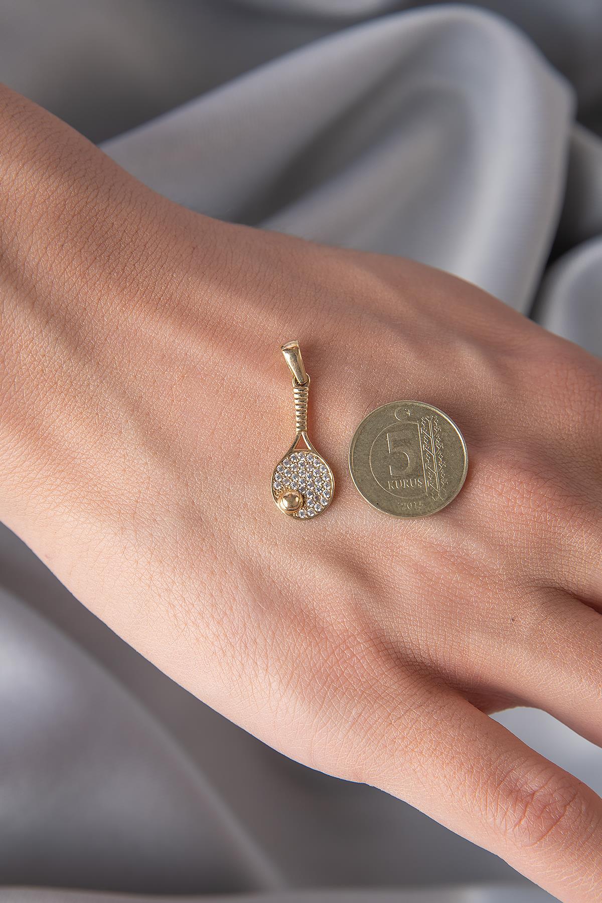 14 Ayar Altın Taşlı Raket Kolye Ucu - Fiyonk Kuyumculuk (1)