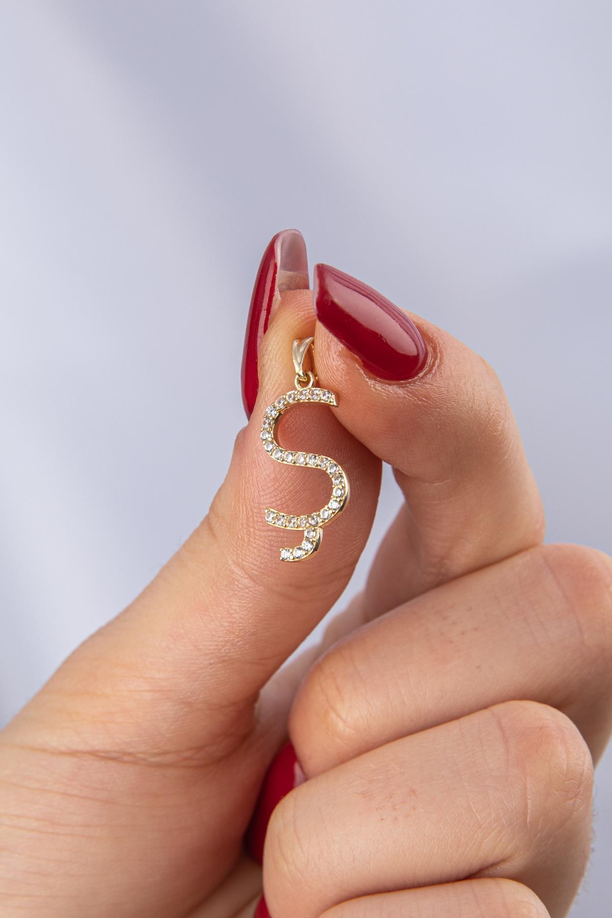 14 Ayar Altın Taşlı Ş Harf Kolye Ucu - Fiyonk Kuyumculuk