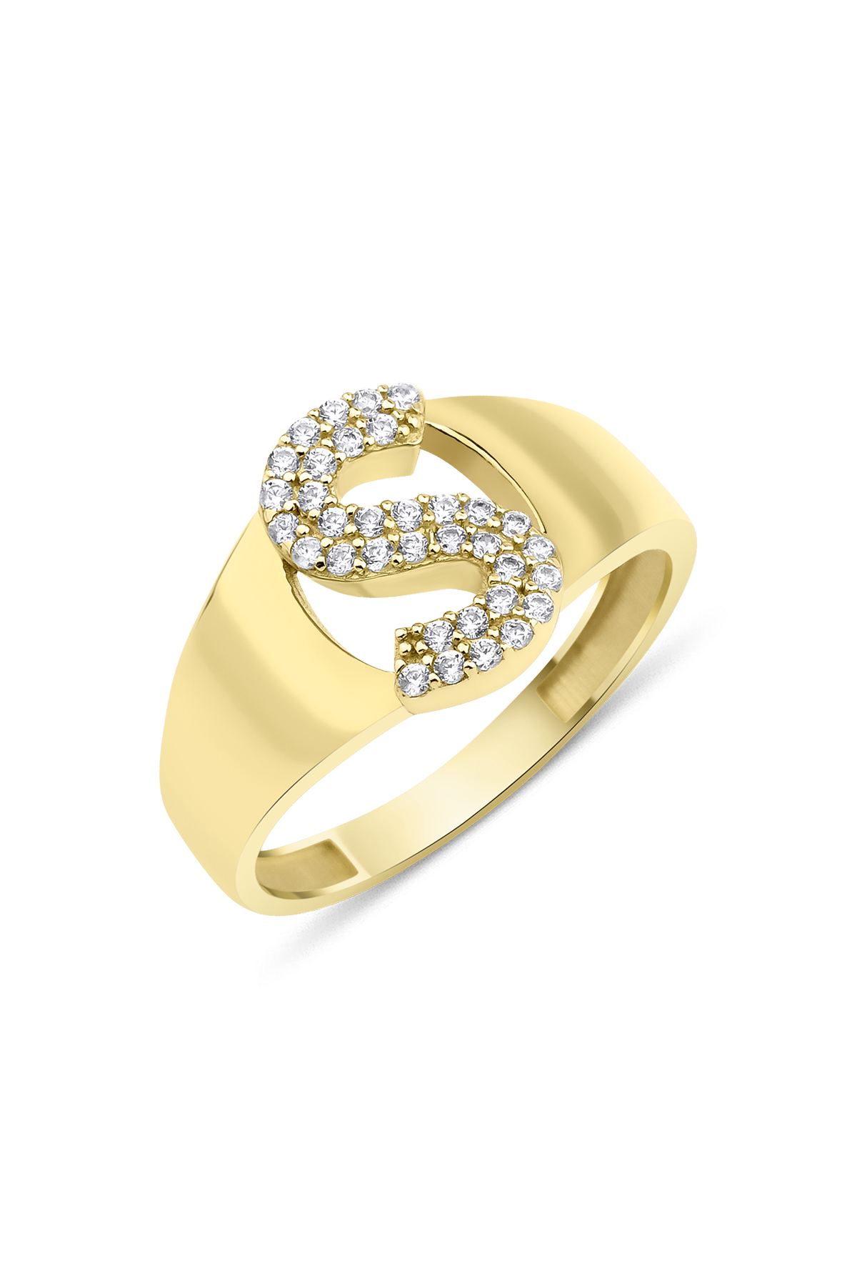 14 Ayar Altın Taşlı S Harfli Yüzük - Fiyonk Kuyumculuk