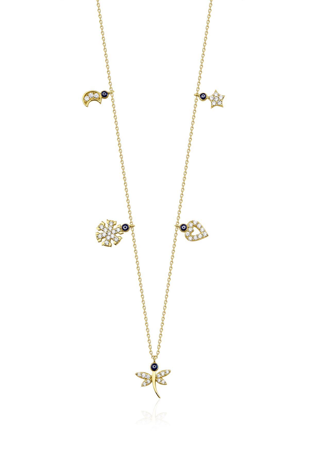 14 Ayar Altın Taşlı Şans Kolyesi - Fiyonk Kuyumculuk