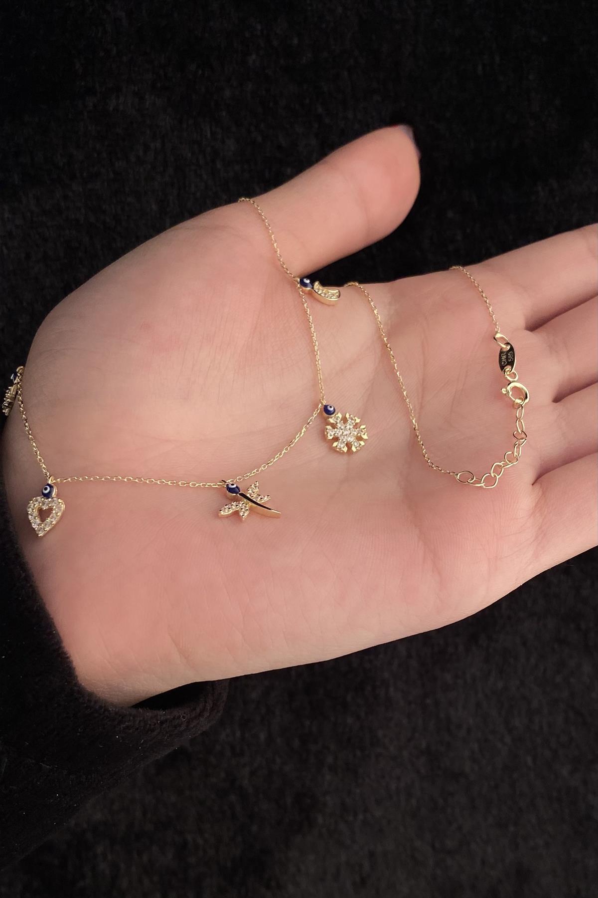 14 Ayar Altın Taşlı Şans Kolyesi - Fiyonk Kuyumculuk (1)