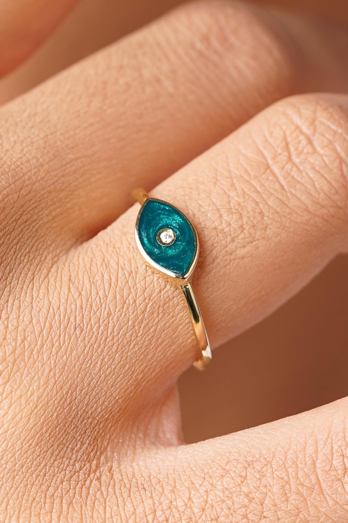 14 Ayar Altın Taşlı Sedefli Yüzük - Fiyonk Kuyumculuk