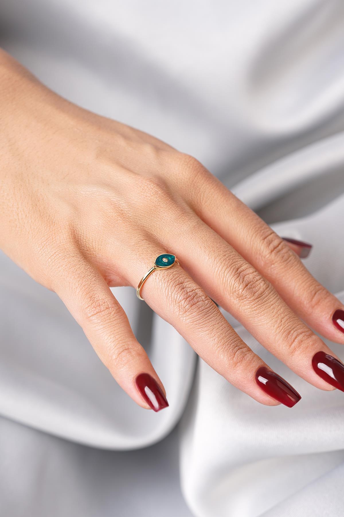 14 Ayar Altın Taşlı Sedefli Yüzük - Fiyonk Kuyumculuk (1)