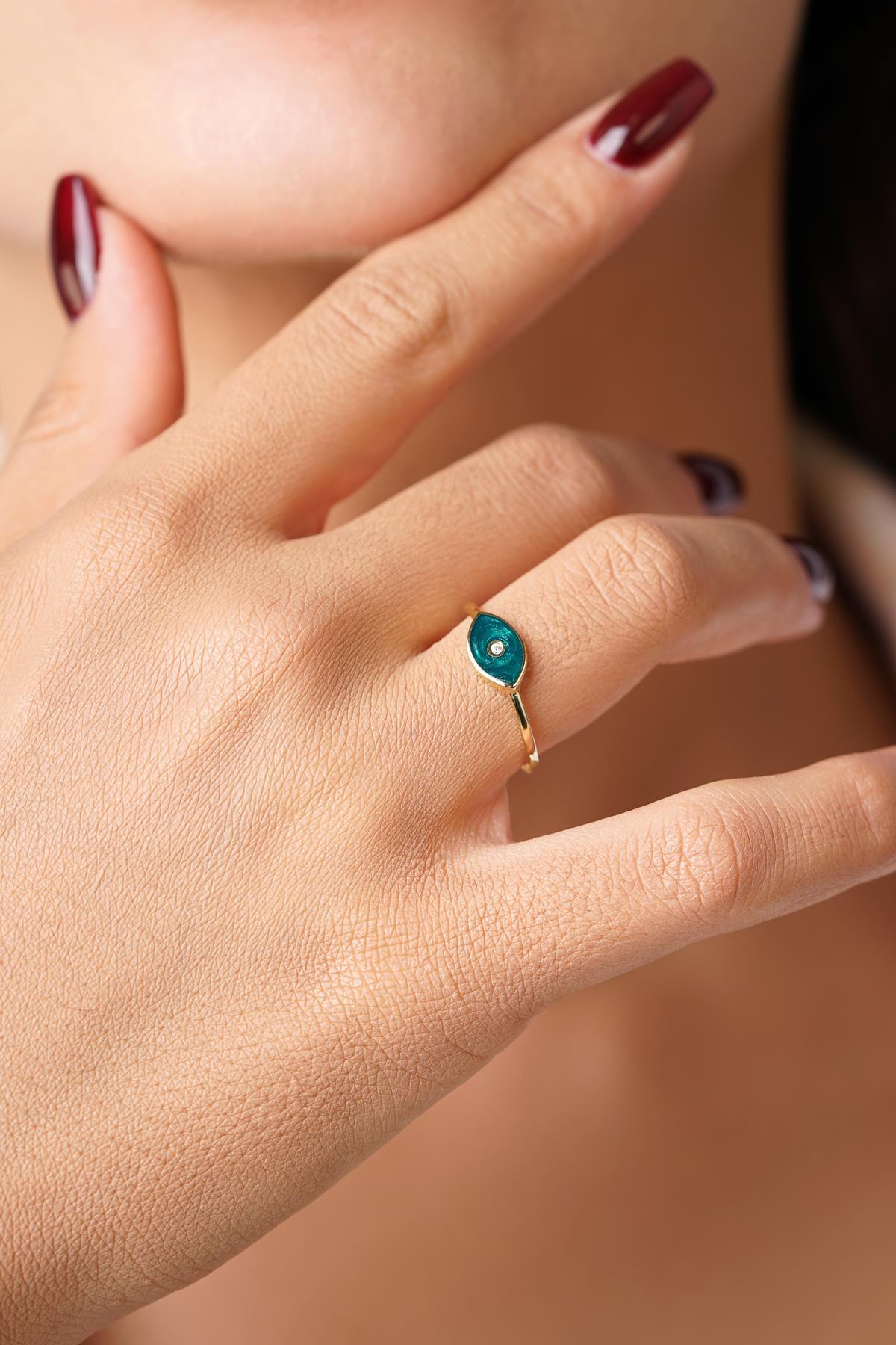 14 Ayar Altın Taşlı Sedefli Yüzük - Fiyonk Kuyumculuk (1)