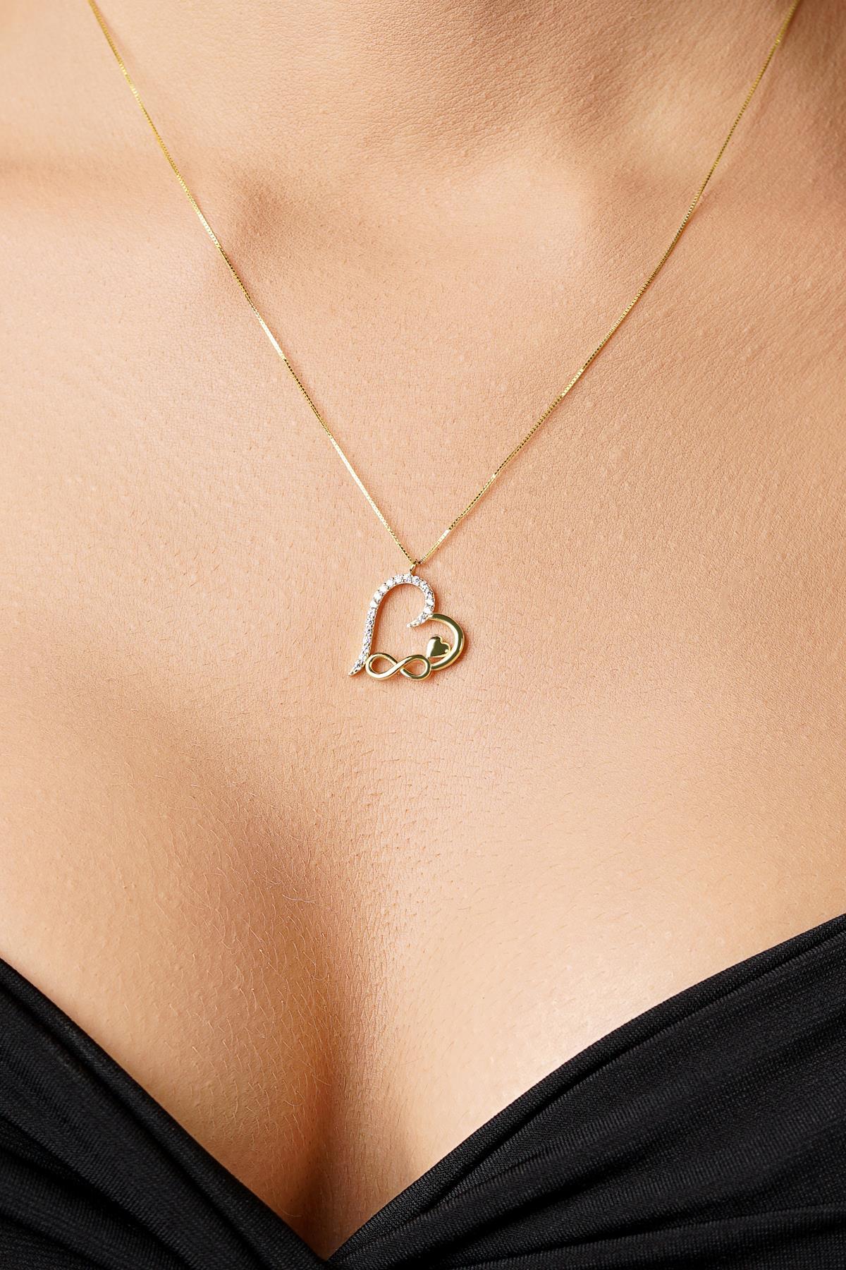 14 Ayar Altın Taşlı Sonsuz Aşk Kolye - Fiyonk Kuyumculuk