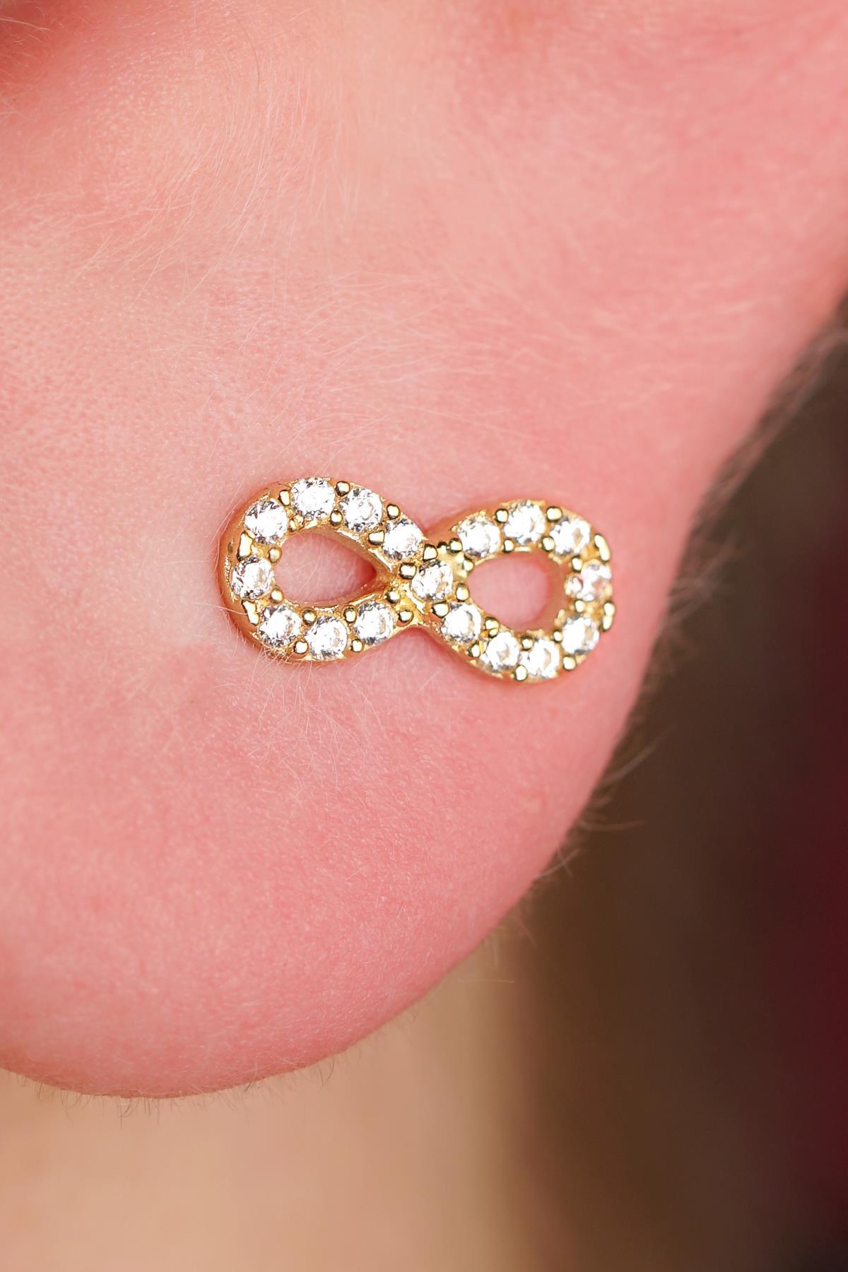 14 Ayar Altın Taşlı Sonsuzluk Küpe Erkek - Fiyonk Kuyumculuk