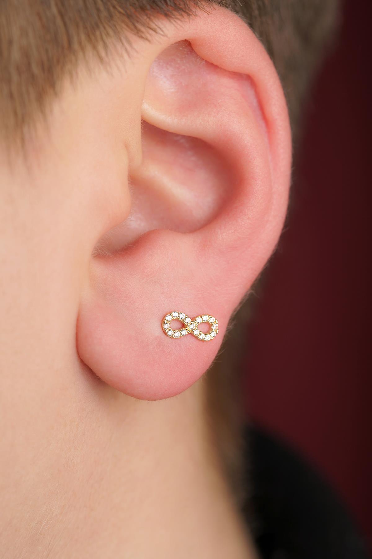 14 Ayar Altın Taşlı Sonsuzluk Küpe Erkek - Fiyonk Kuyumculuk (1)