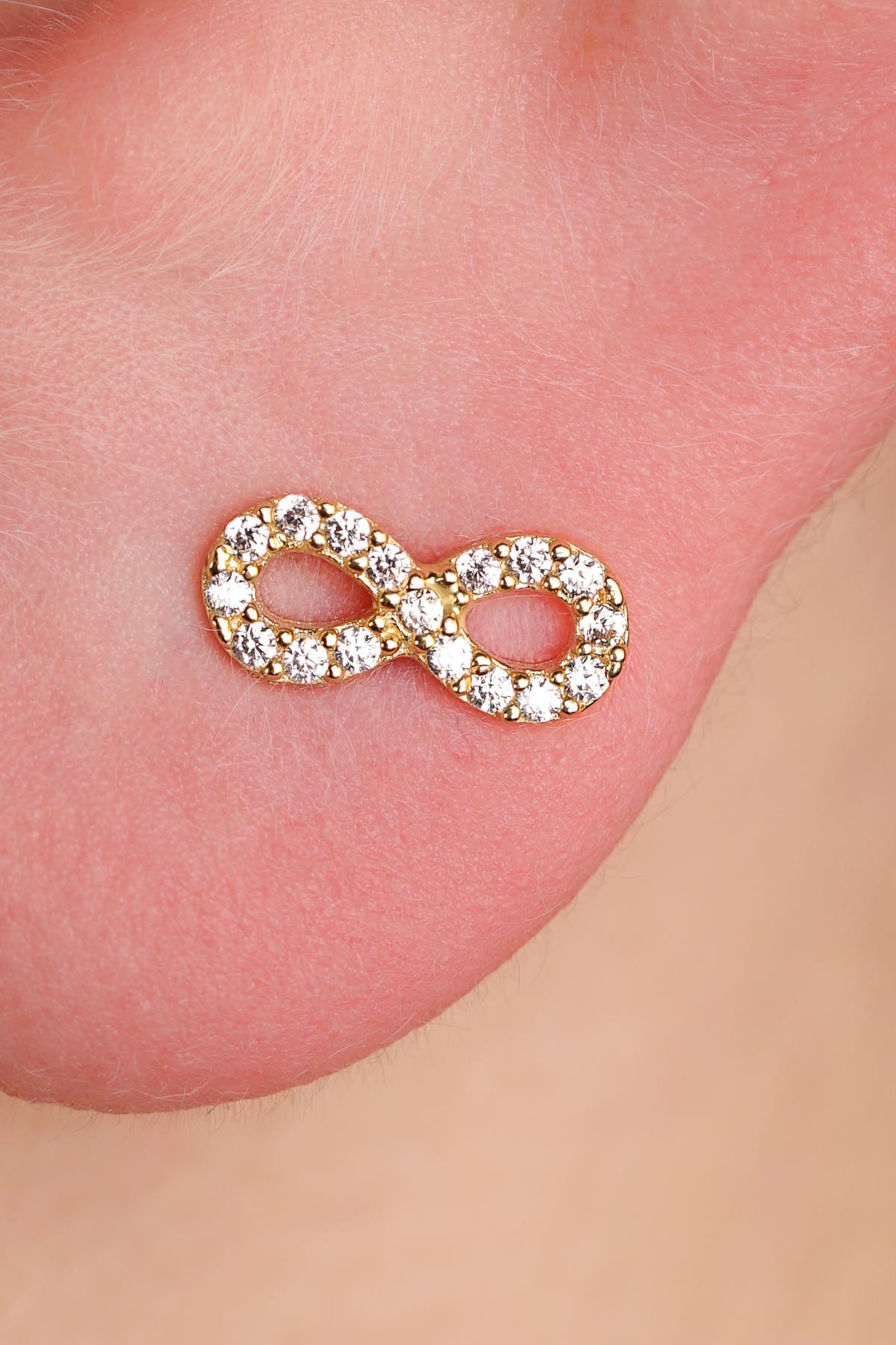 14 Ayar Altın Taşlı Sonsuzluk Küpe Erkek - Fiyonk Kuyumculuk (1)