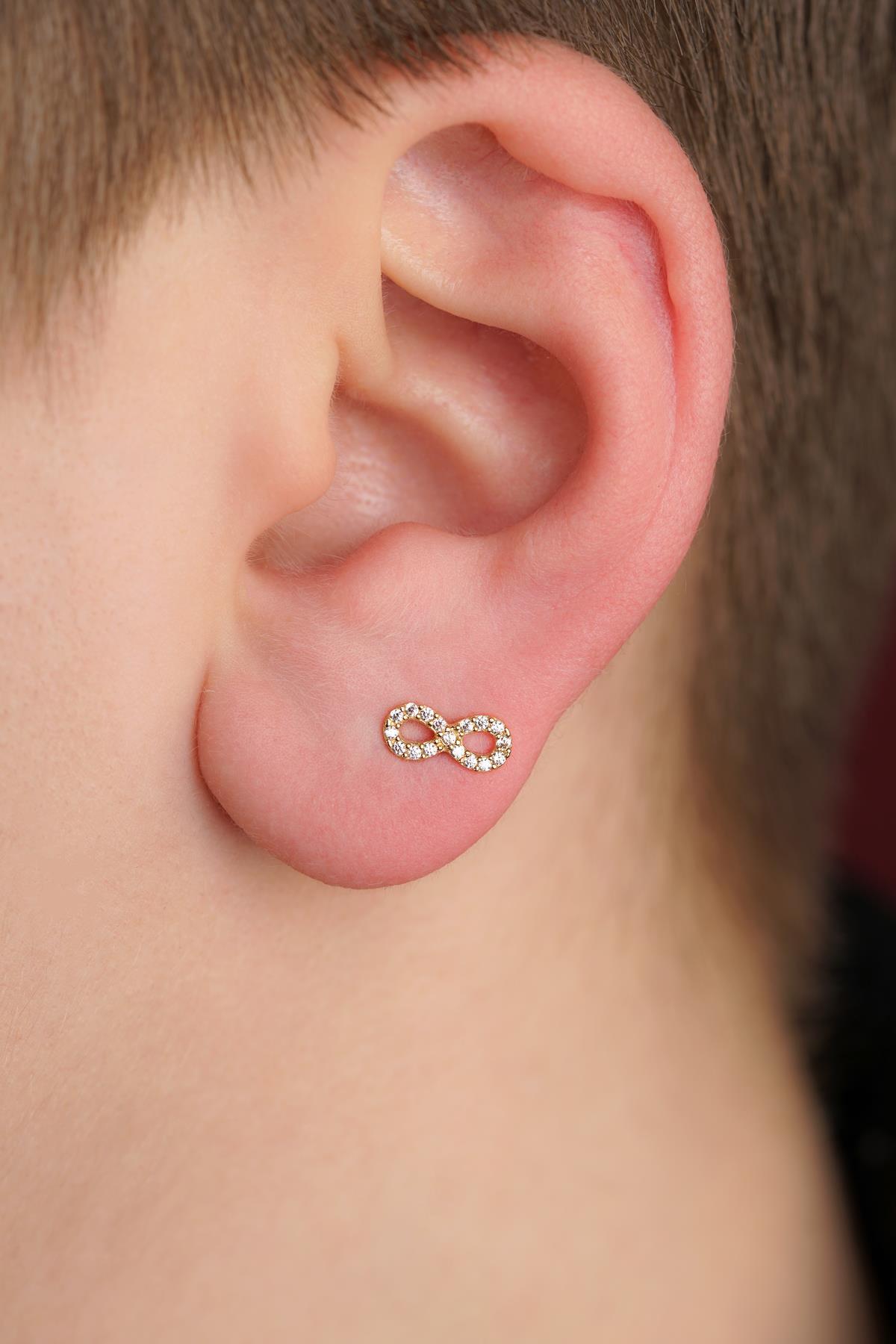 14 Ayar Altın Taşlı Sonsuzluk Küpe Erkek - Fiyonk Kuyumculuk (1)