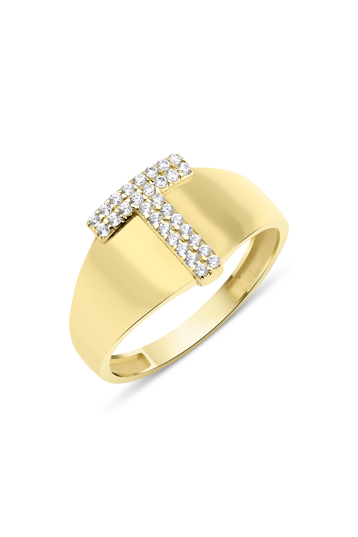 14 Ayar Altın Taşlı T Harfli Yüzük - Fiyonk Kuyumculuk