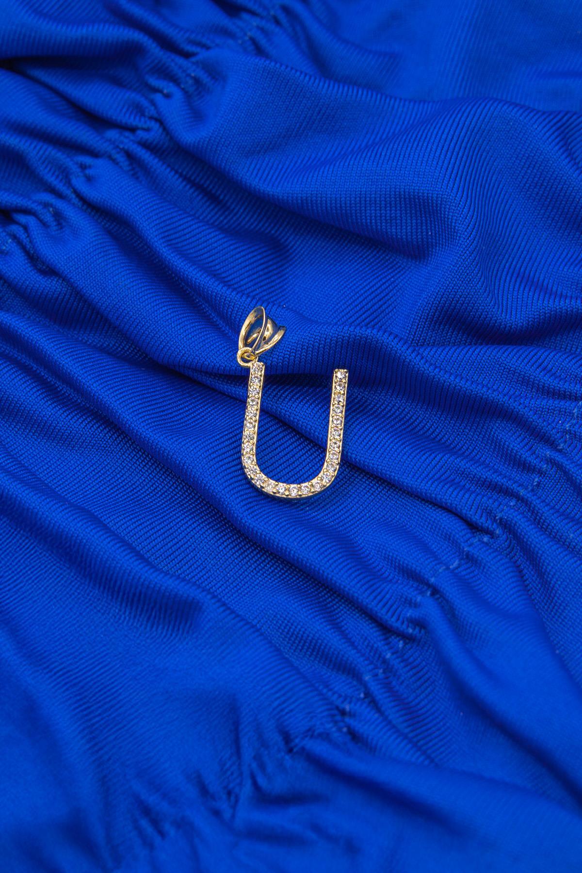 14 Ayar Altın Taşlı U Harf Kolye Ucu - Fiyonk Kuyumculuk (1)