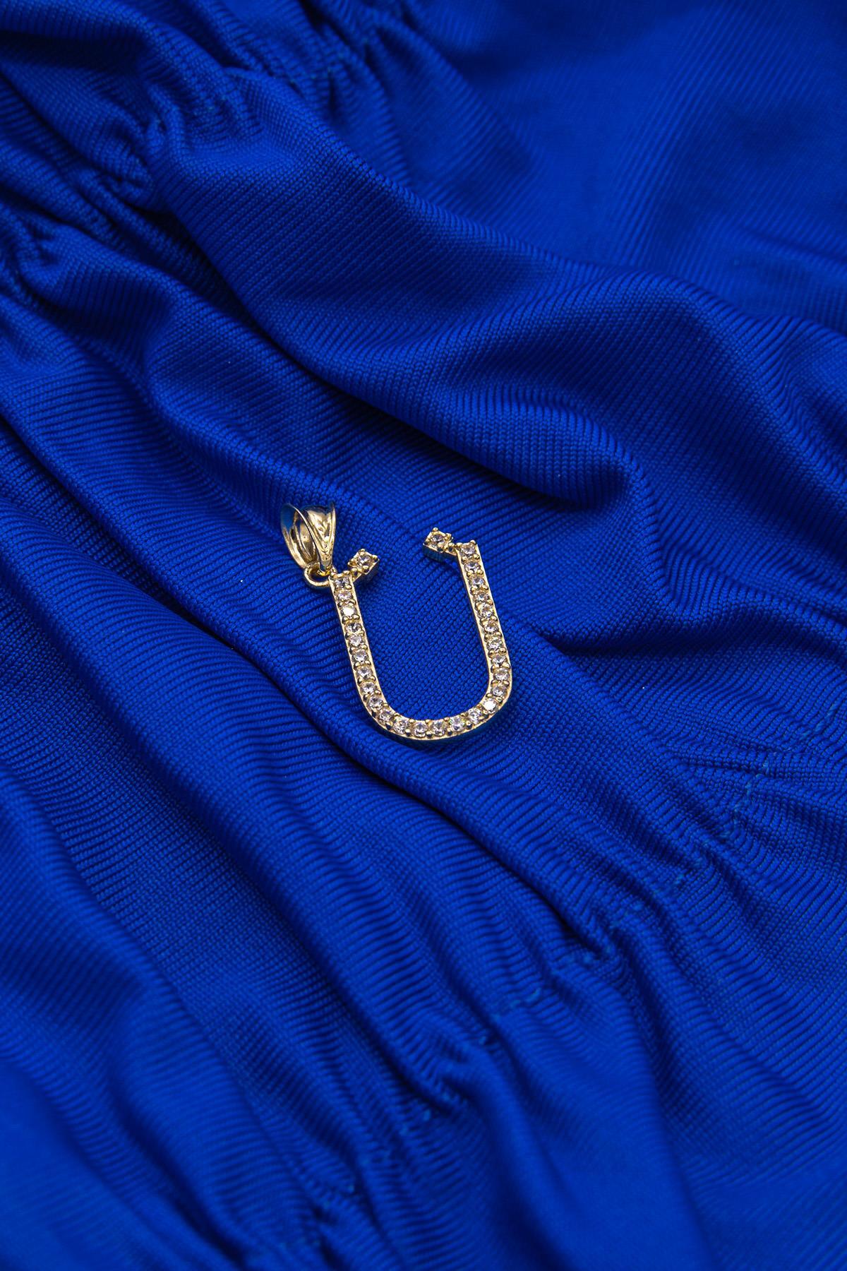 14 Ayar Altın Taşlı Ü Harf Kolye Ucu - Fiyonk Kuyumculuk (1)