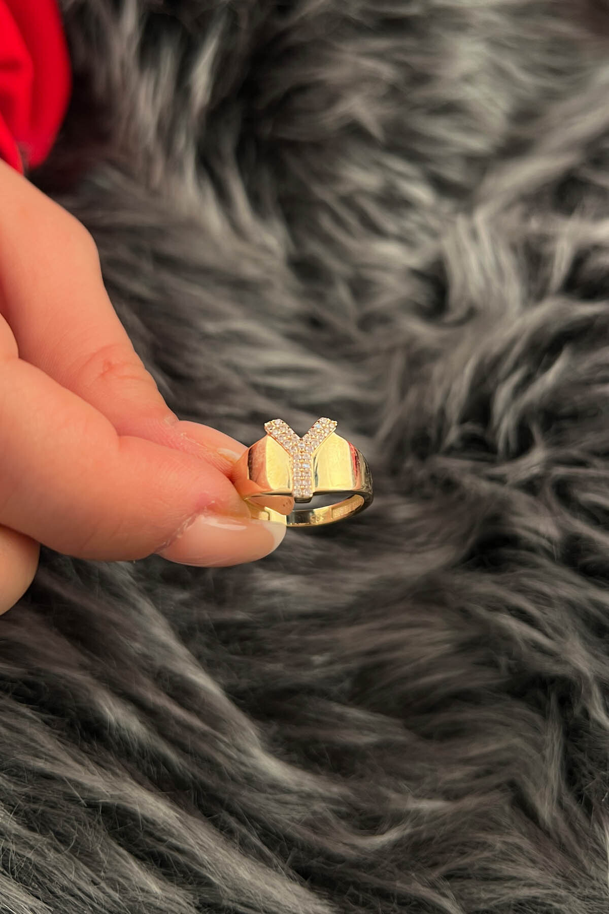 14 Ayar Altın Taşlı Y Harfli Yüzük - Fiyonk Kuyumculuk (1)