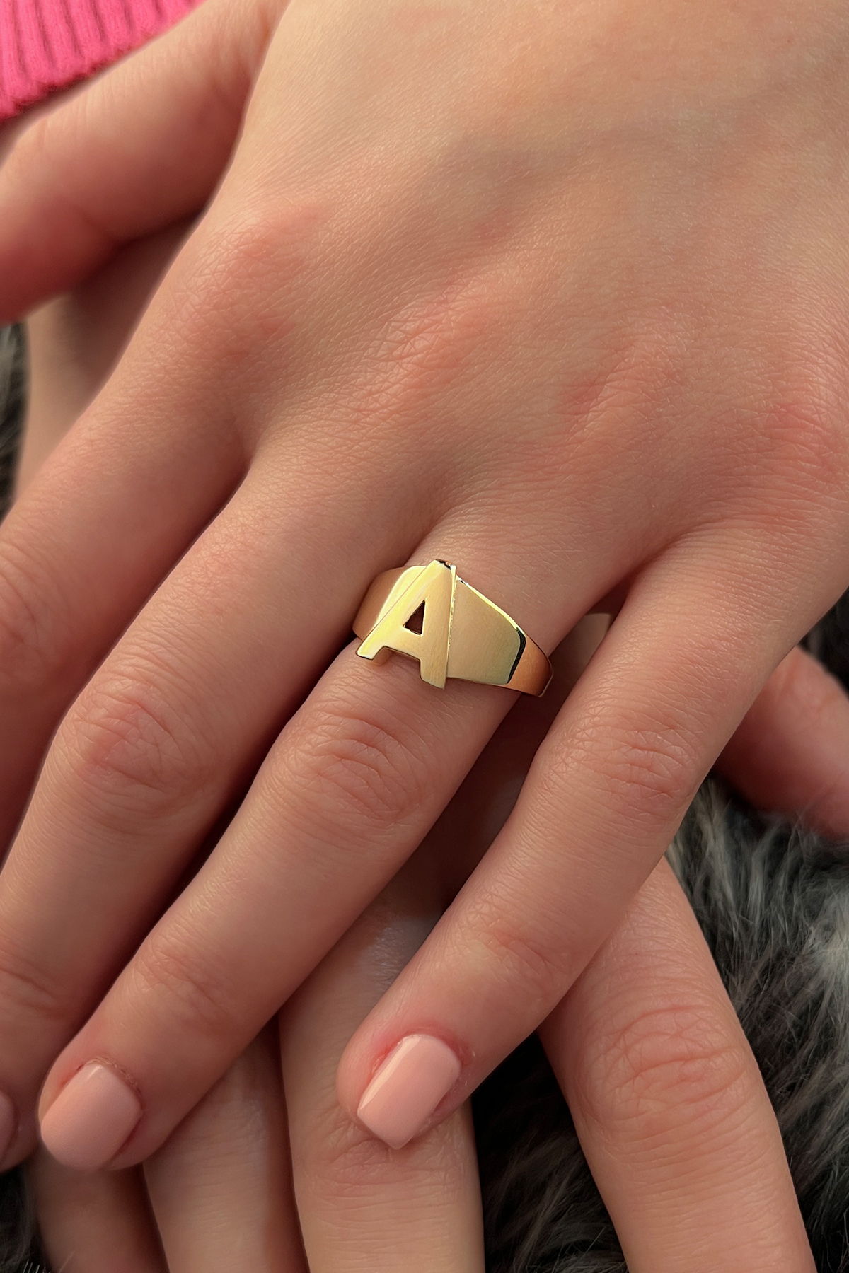 14 Ayar Altın Taşsız A Harfli Yüzük - Fiyonk Kuyumculuk (1)