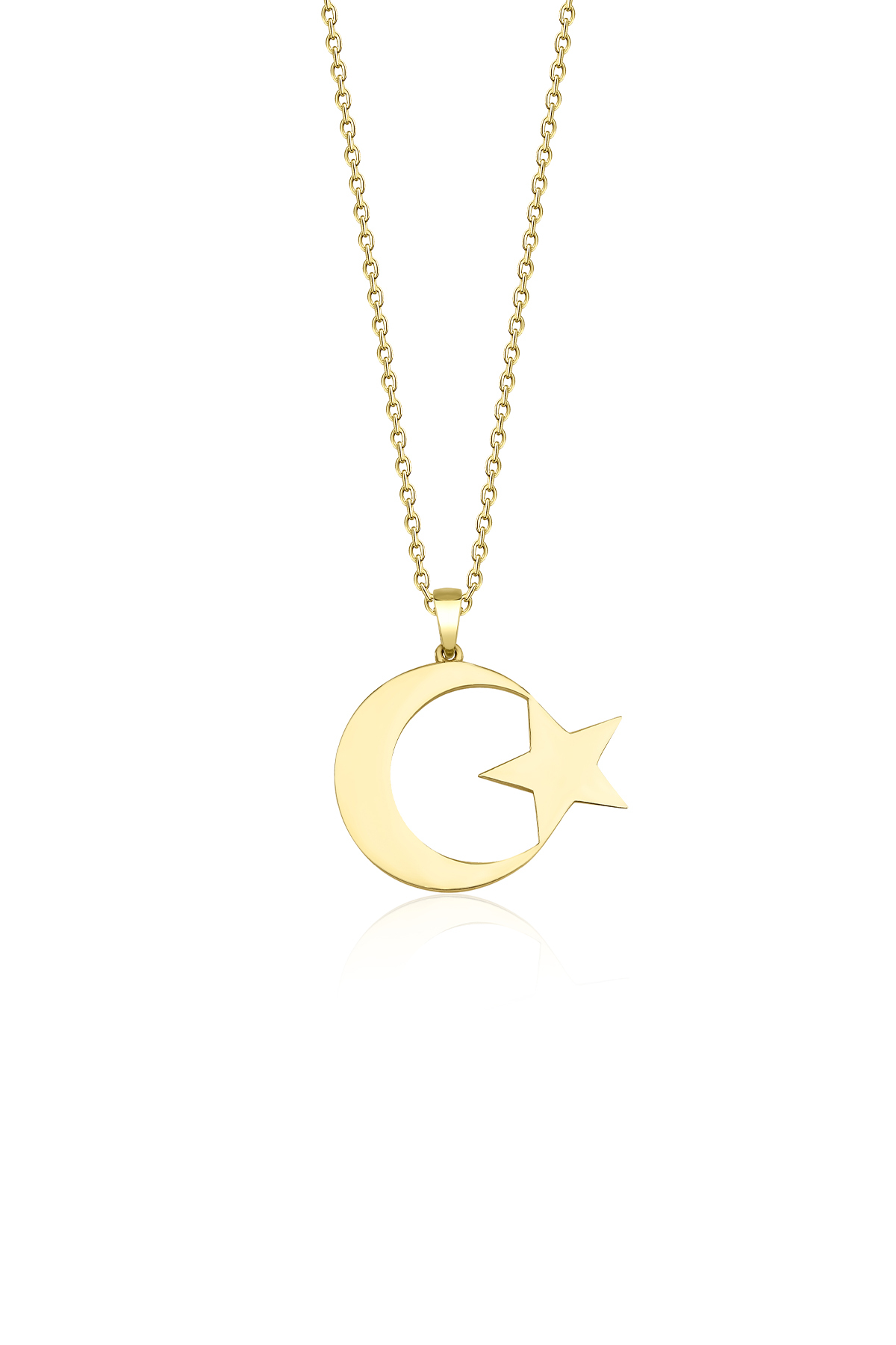 14 Ayar Altın Taşsız Ay Yıldız Kolye - Fiyonk Kuyumculuk