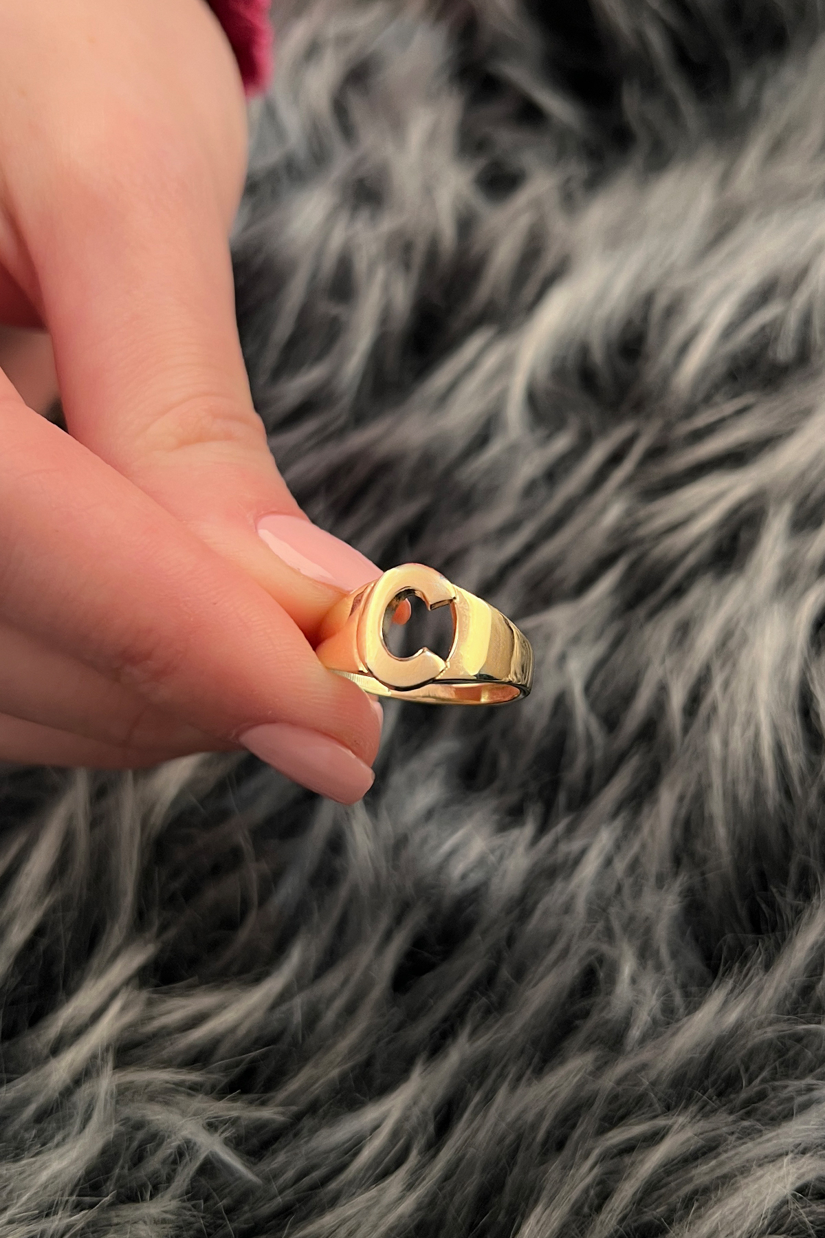 14 Ayar Altın Taşsız C Harfli Yüzük - Fiyonk Kuyumculuk (1)