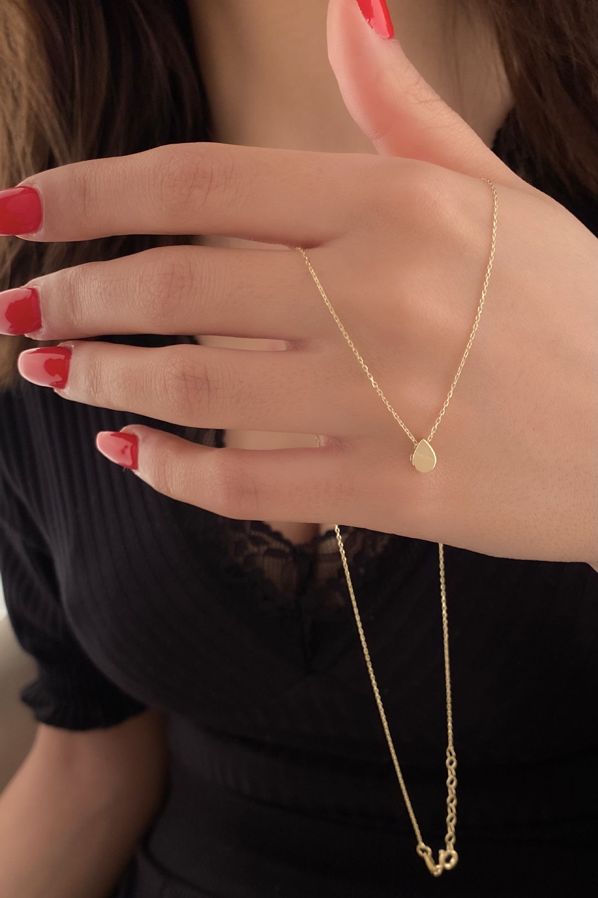 14 Ayar Altın Taşsız Damla Kolye - Fiyonk Kuyumculuk (1)