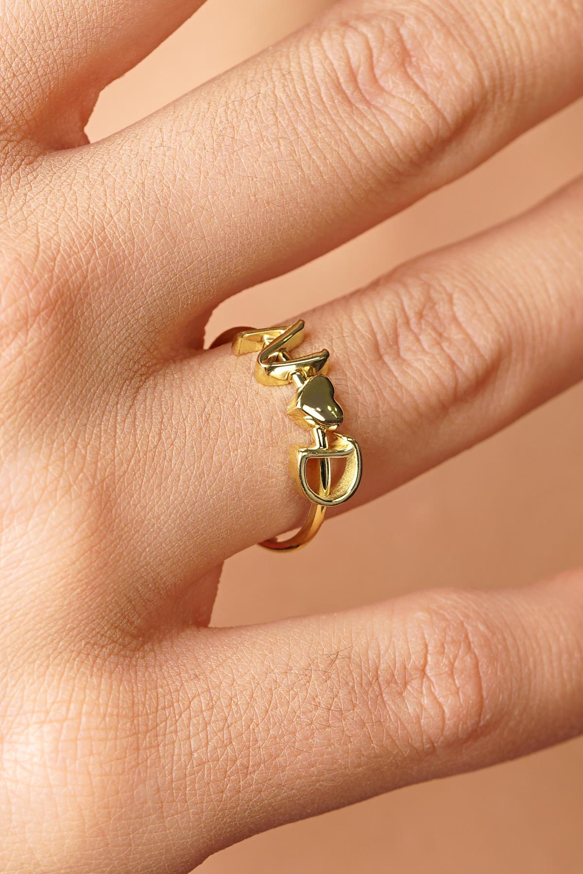 14 Ayar Altın Taşsız Kalpli Kişiye Özel Tasarım Harfli Yüzük - Fiyonk Kuyumculuk (1)