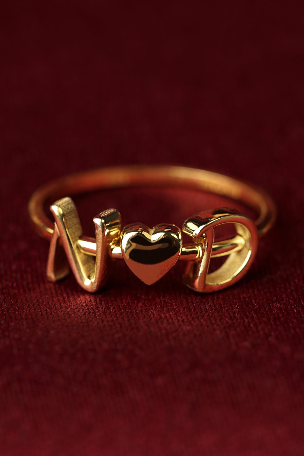 14 Ayar Altın Taşsız Kalpli Kişiye Özel Tasarım Harfli Yüzük - Fiyonk Kuyumculuk (1)