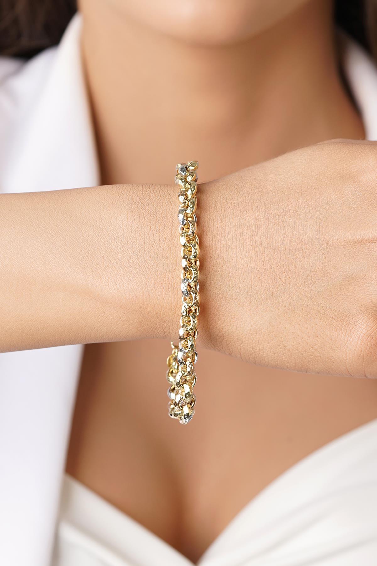 14 Ayar Altın Tek Sıra Renkli Doch Bileklik - Fiyonk Kuyumculuk