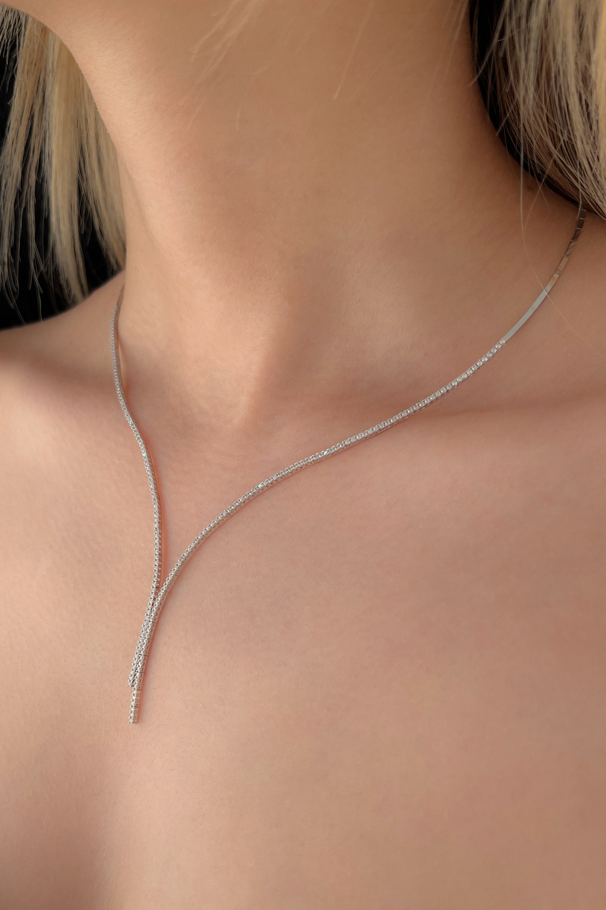 14 Ayar Altın Tek Sıra Sarkıt Su Yolu Gerdanlık Kolye - Fiyonk Kuyumculuk