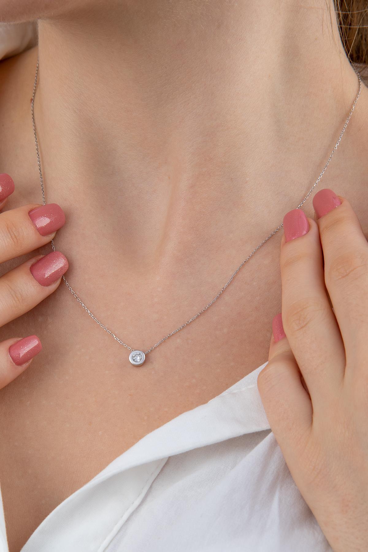 14 Ayar Altın Tek Taş Detaylı Kolye - Fiyonk Kuyumculuk (1)