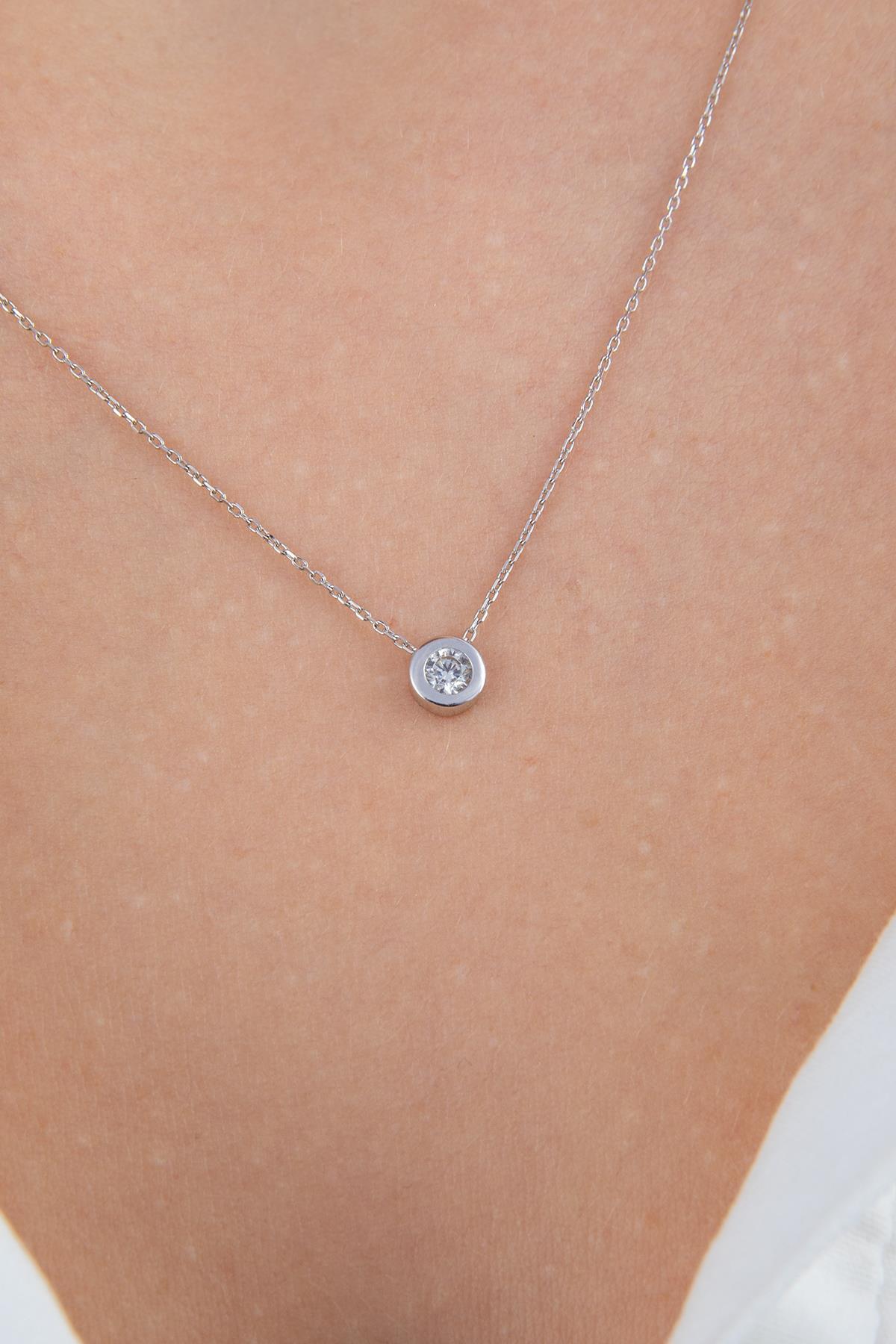 14 Ayar Altın Tek Taş Detaylı Kolye - Fiyonk Kuyumculuk (1)