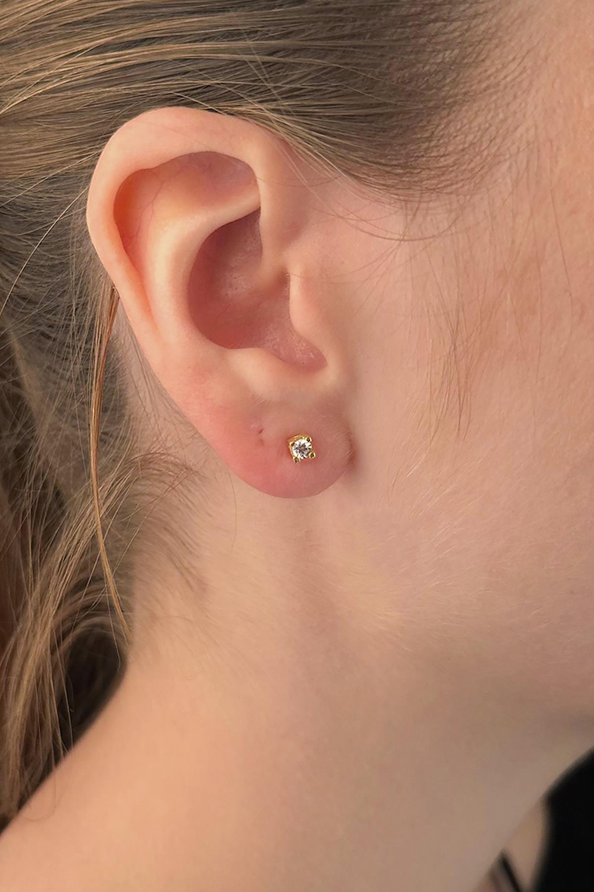 14 Ayar Altın Tek Taş Küpe 2