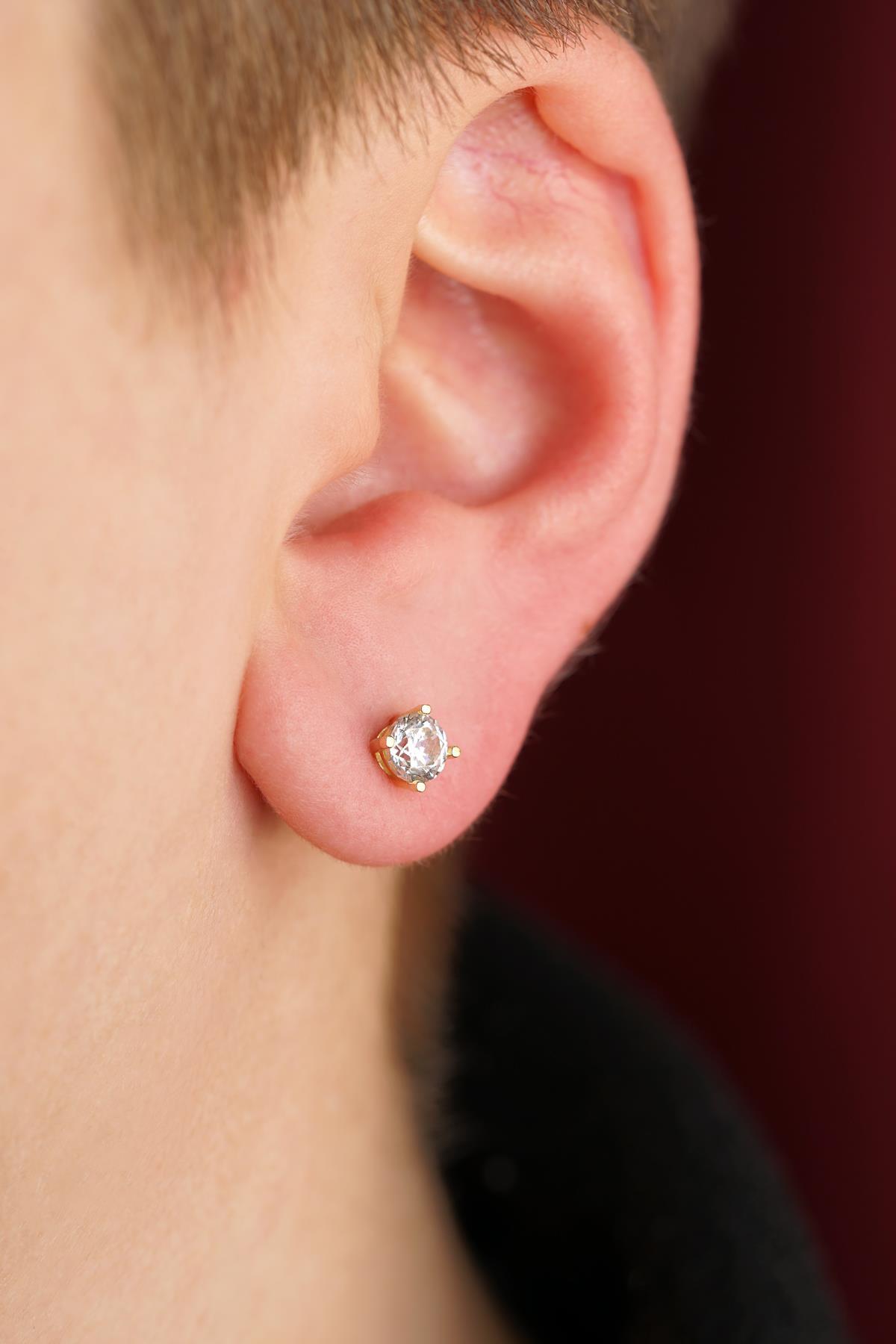 14 Ayar Altın Tek Taş Küpe Erkek - Fiyonk Kuyumculuk (1)