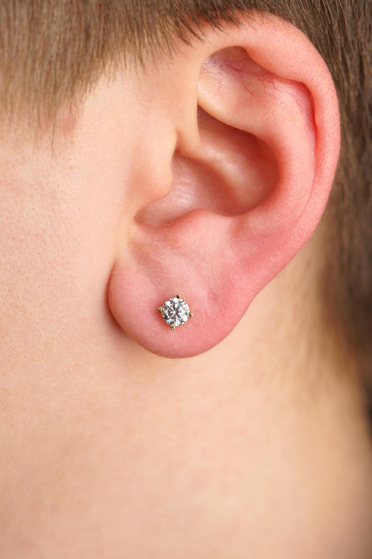 14 Ayar Altın Tek Taş Küpe Erkek - Fiyonk Kuyumculuk (1)