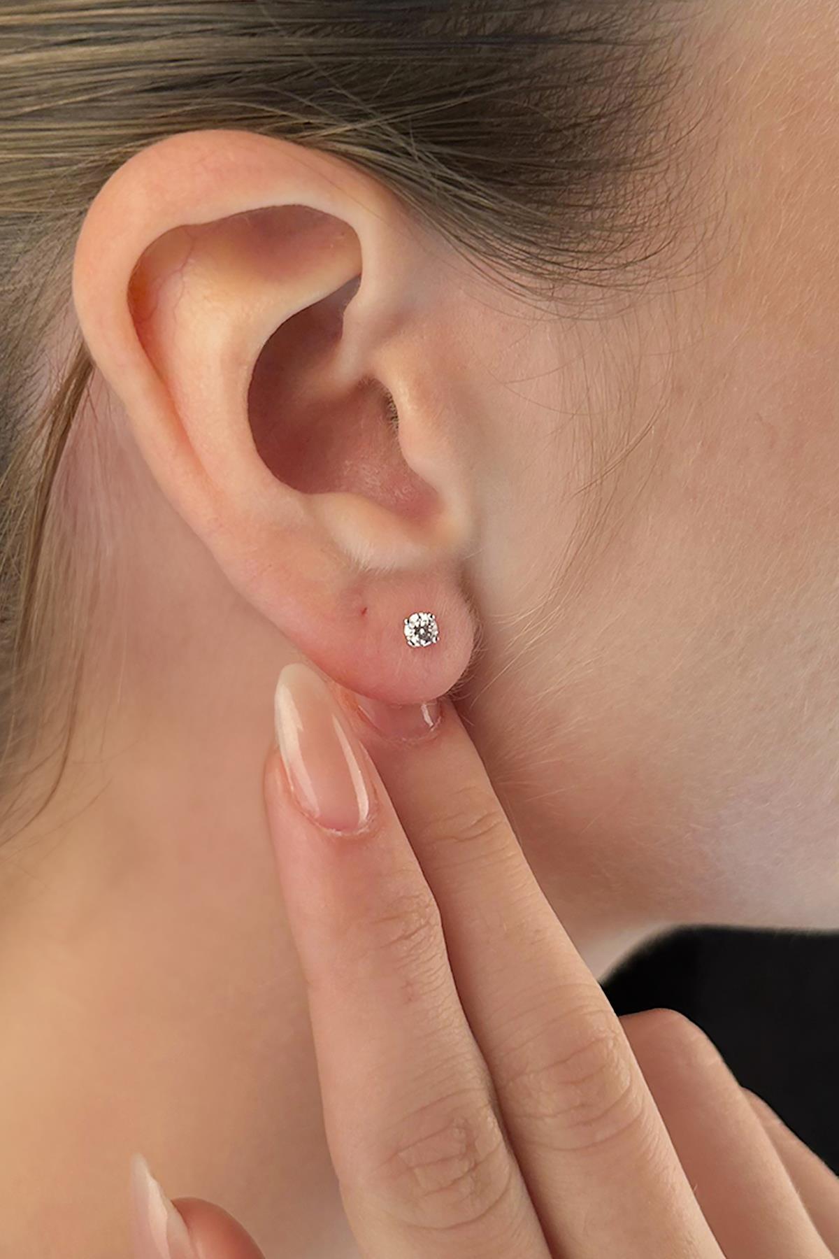 14 Ayar Altın Tek Taş Küpe Mini - Fiyonk Kuyumculuk