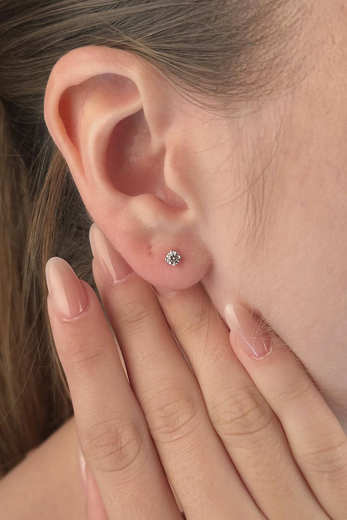 14 Ayar Altın Tek Taş Küpe Mini - Fiyonk Kuyumculuk (1)