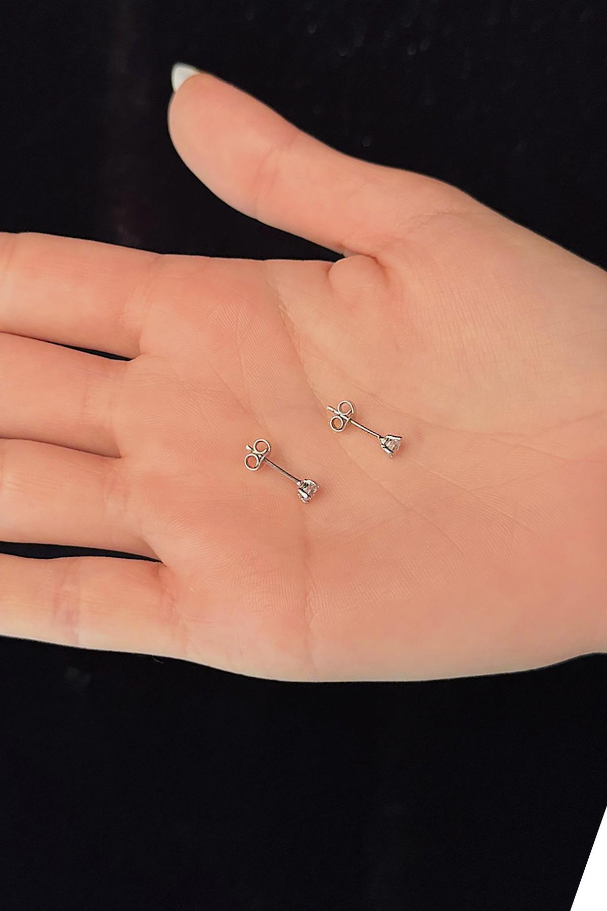 14 Ayar Altın Tek Taş Küpe Mini - Fiyonk Kuyumculuk (1)