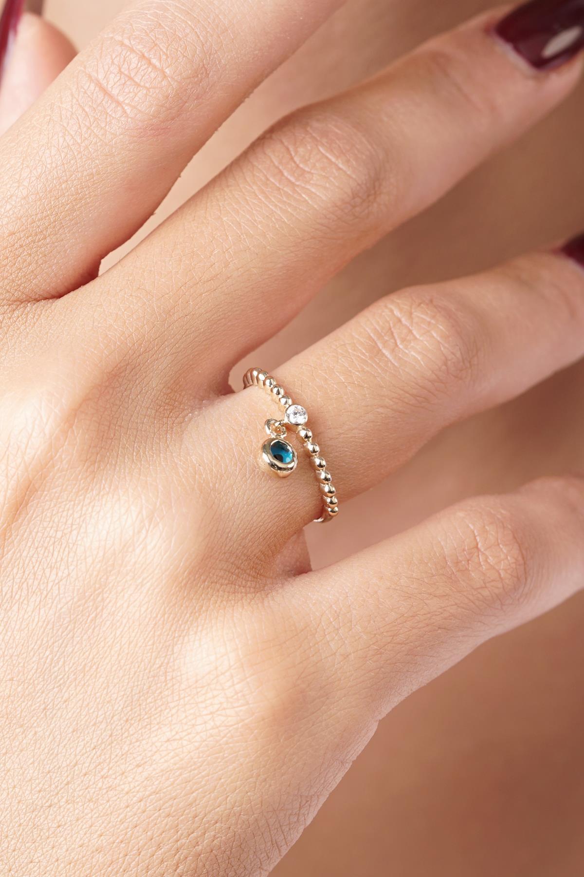 14 Ayar Altın Tektaş Detaylı Göz Sallantılı Yüzük - Fiyonk Kuyumculuk