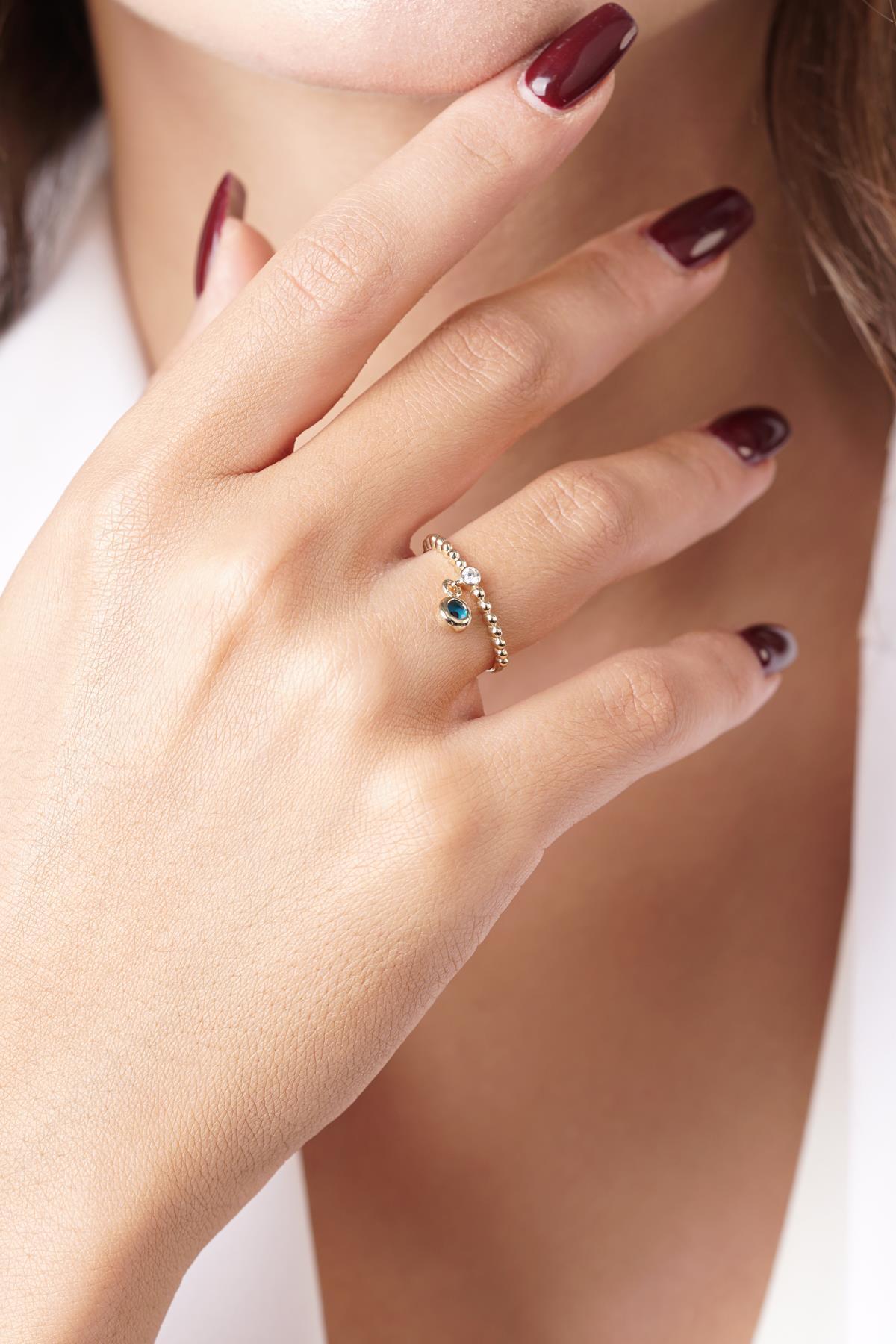 14 Ayar Altın Tektaş Detaylı Göz Sallantılı Yüzük - Fiyonk Kuyumculuk (1)