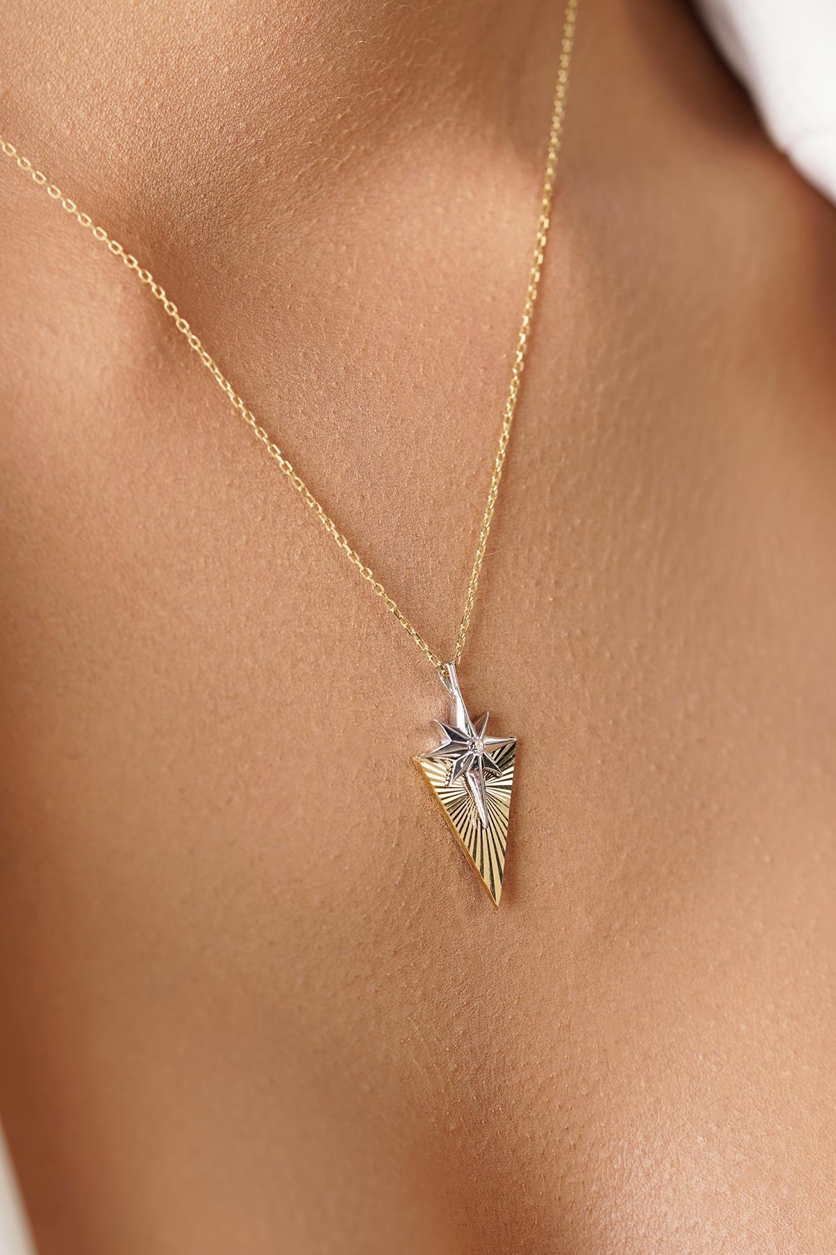 14 Ayar Altın Tektaş Detaylı Işıltılı Kuzey Yıldızı Kolye - Fiyonk Kuyumculuk (1)