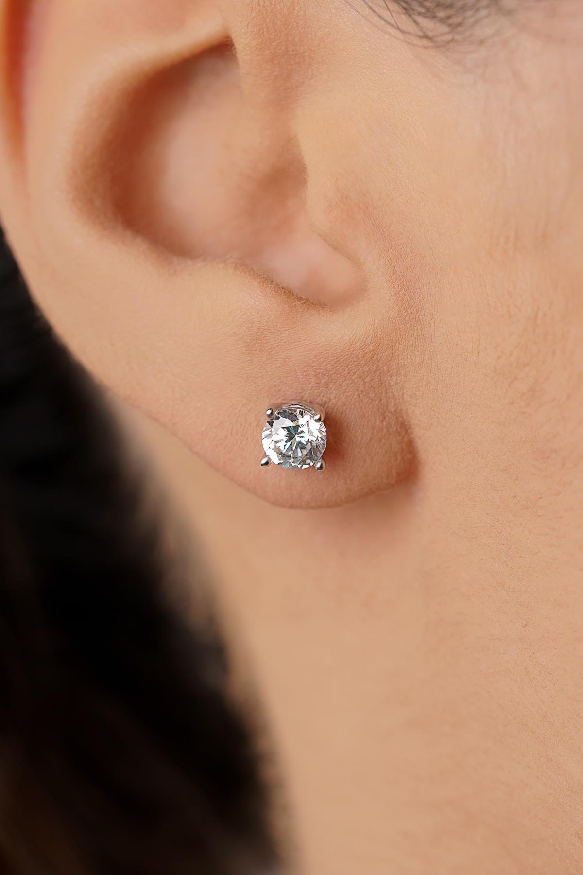 14 Ayar Altın Tektaş Küpe - Fiyonk Kuyumculuk