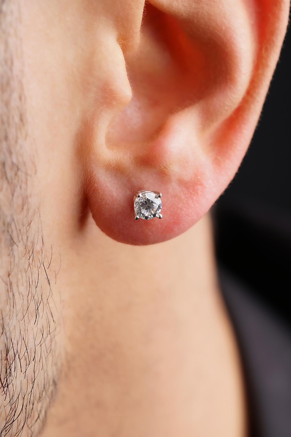 14 Ayar Altın Tektaş Küpe Erkek - Fiyonk Kuyumculuk