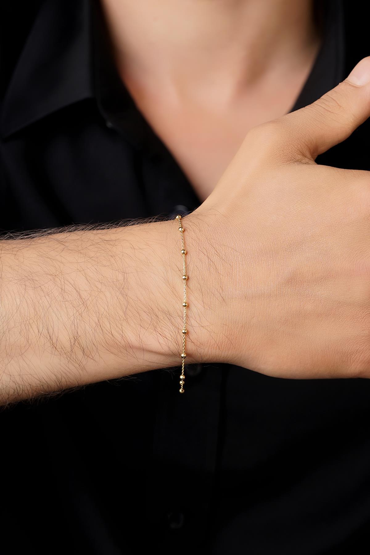 14 Ayar Altın Top Sıralı Erkek Bileklik - Fiyonk Kuyumculuk