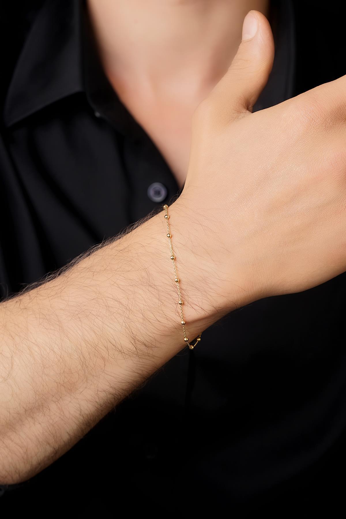 14 Ayar Altın Top Sıralı Erkek Bileklik - Fiyonk Kuyumculuk (1)